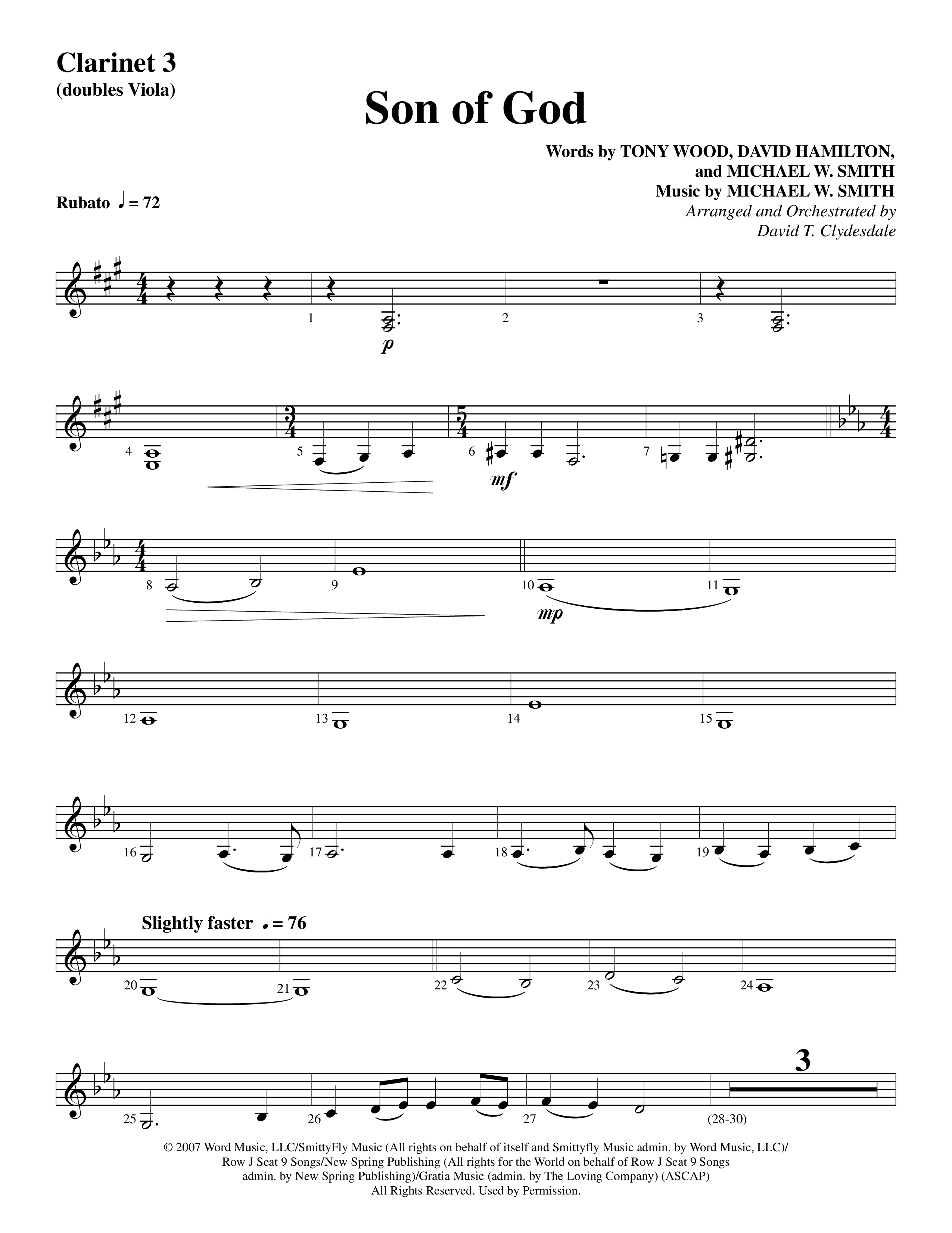 Son Of God (Choral Anthem SATB) Clarinet 3 (Word Music Choral / Arr. David Clydesdale)