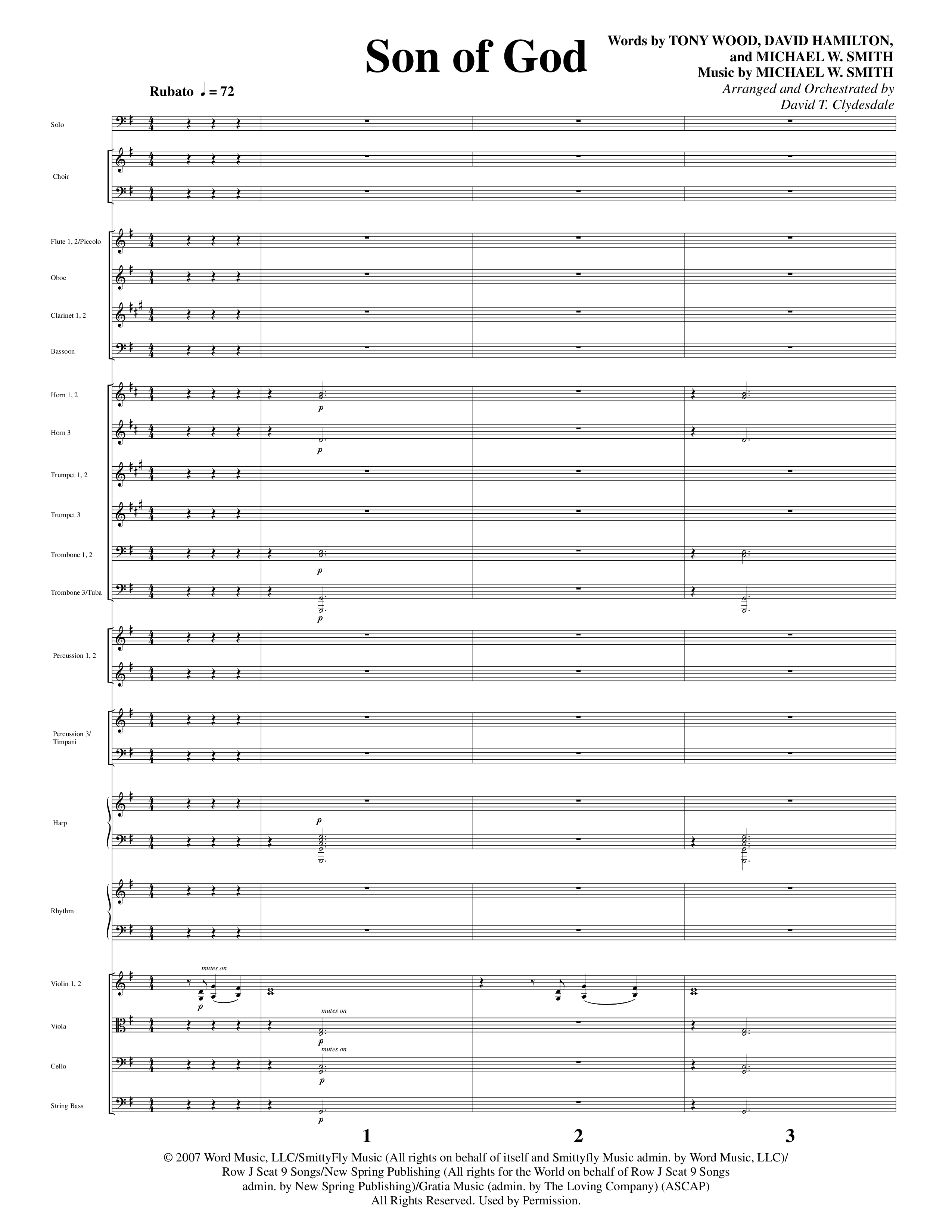 Son Of God (Choral Anthem SATB) Orchestration (Word Music Choral / Arr. David Clydesdale)