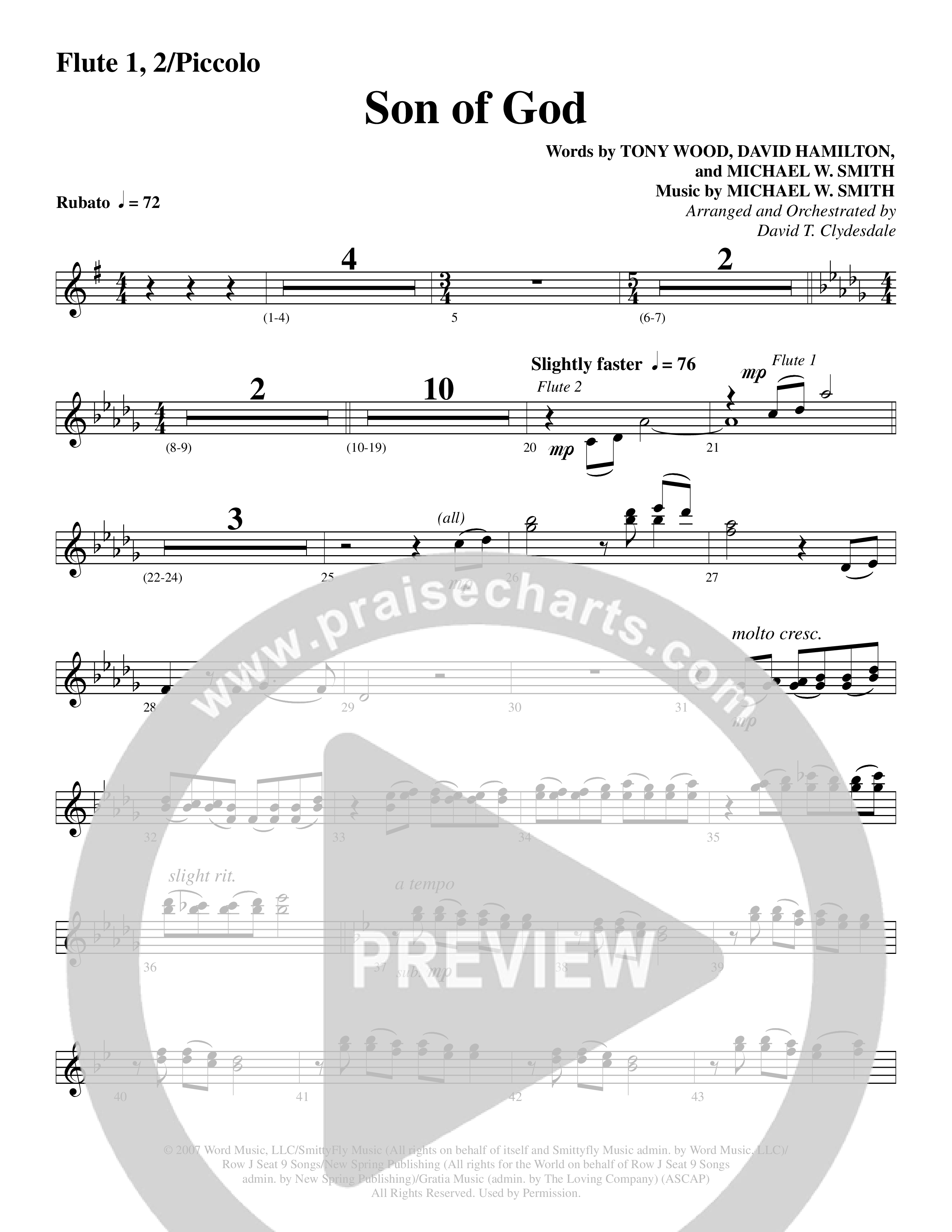 Son Of God (Choral Anthem SATB) Flute 1/2 (Word Music Choral / Arr. David Clydesdale)