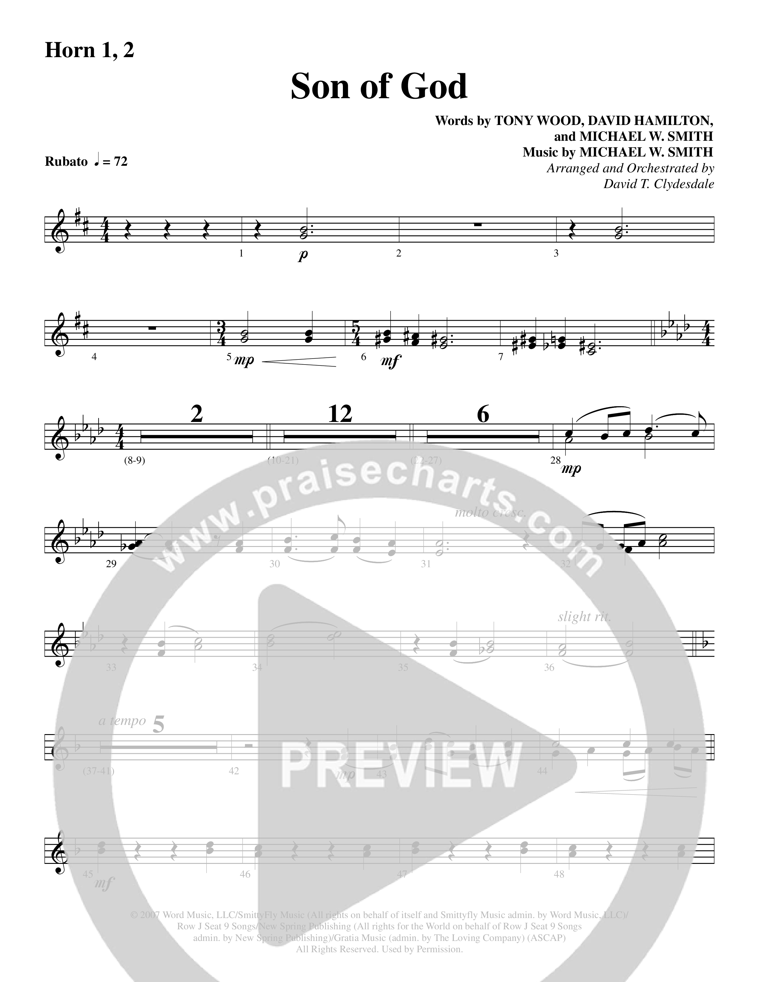 Son Of God (Choral Anthem SATB) French Horn 1/2 (Word Music Choral / Arr. David Clydesdale)