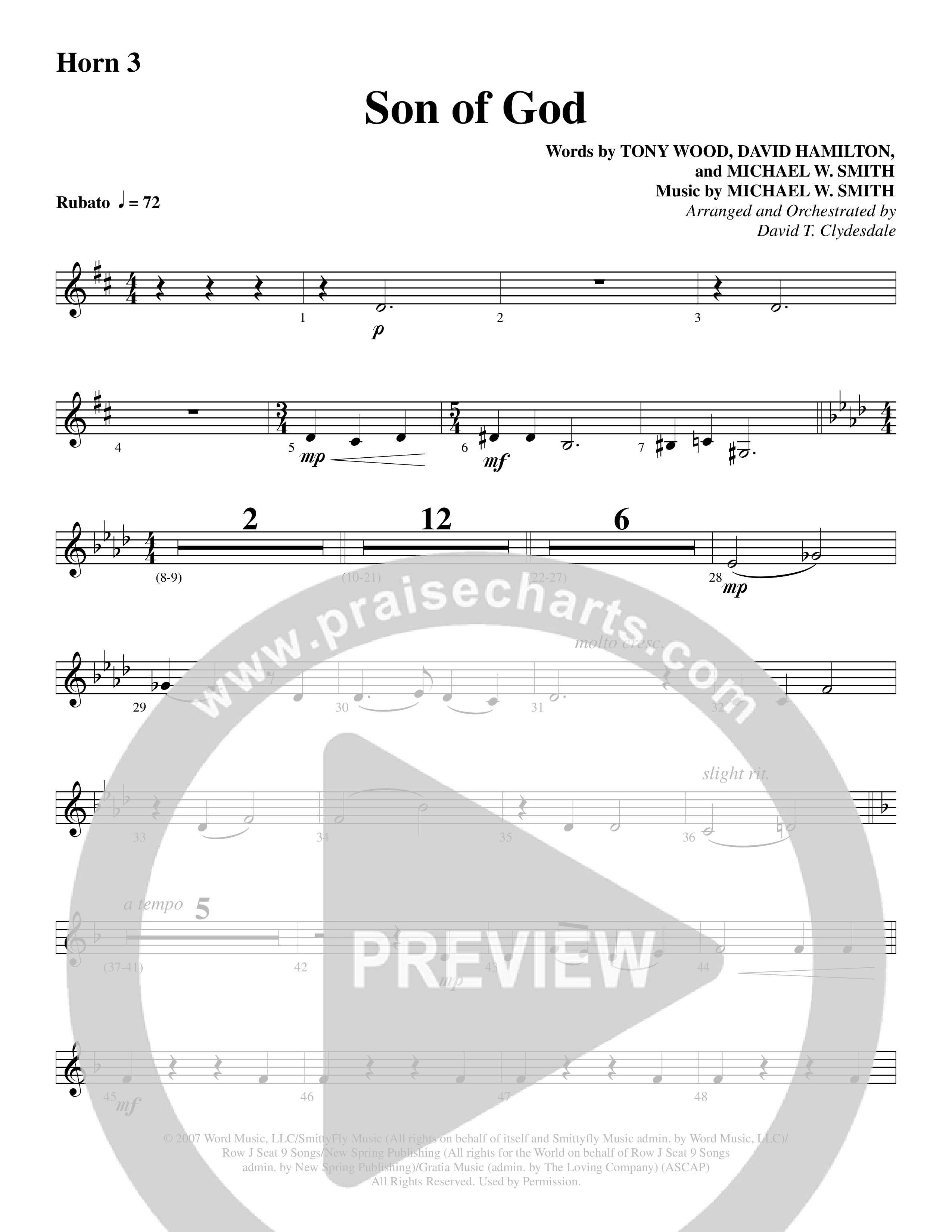 Son Of God (Choral Anthem SATB) French Horn 3 (Word Music Choral / Arr. David Clydesdale)