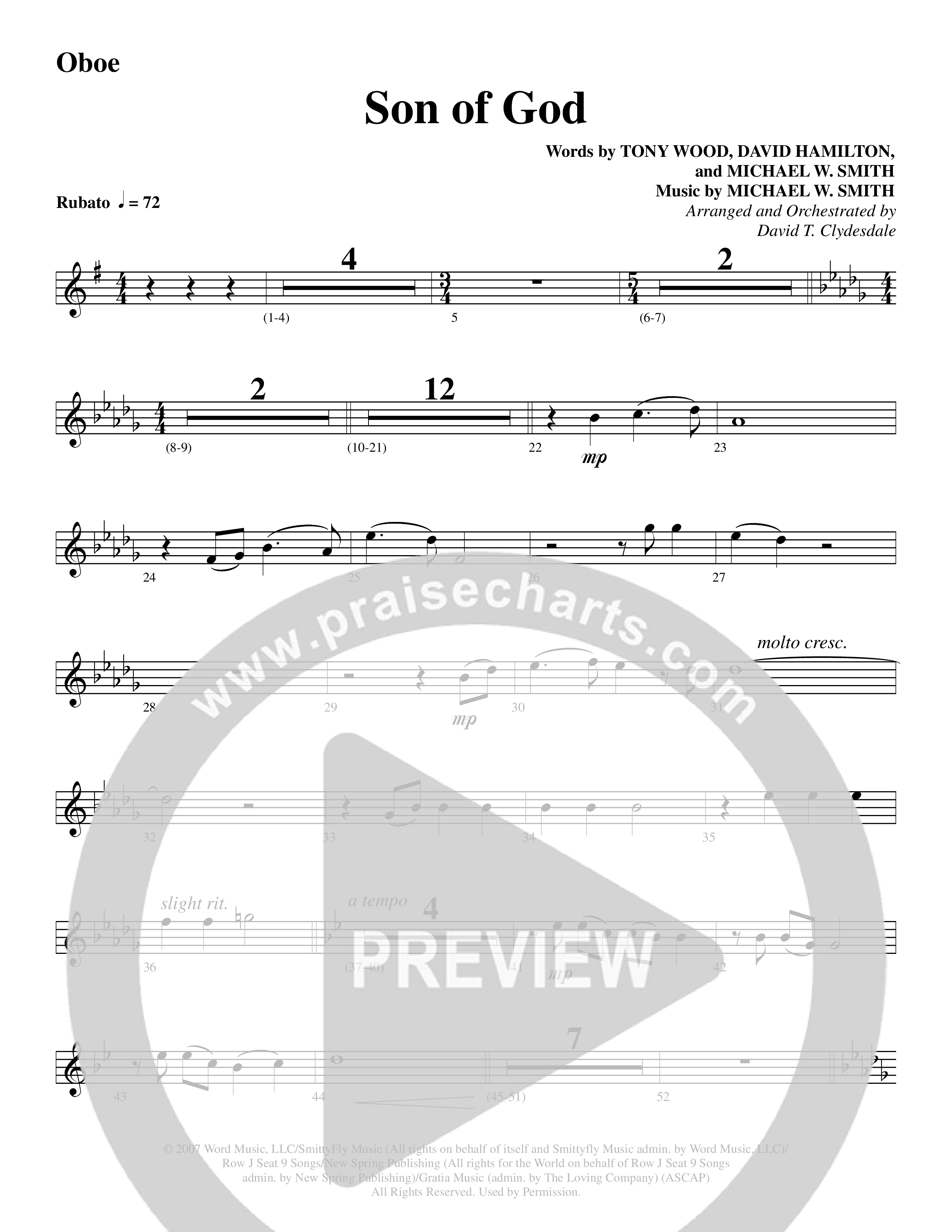 Son Of God (Choral Anthem SATB) Oboe (Word Music Choral / Arr. David Clydesdale)