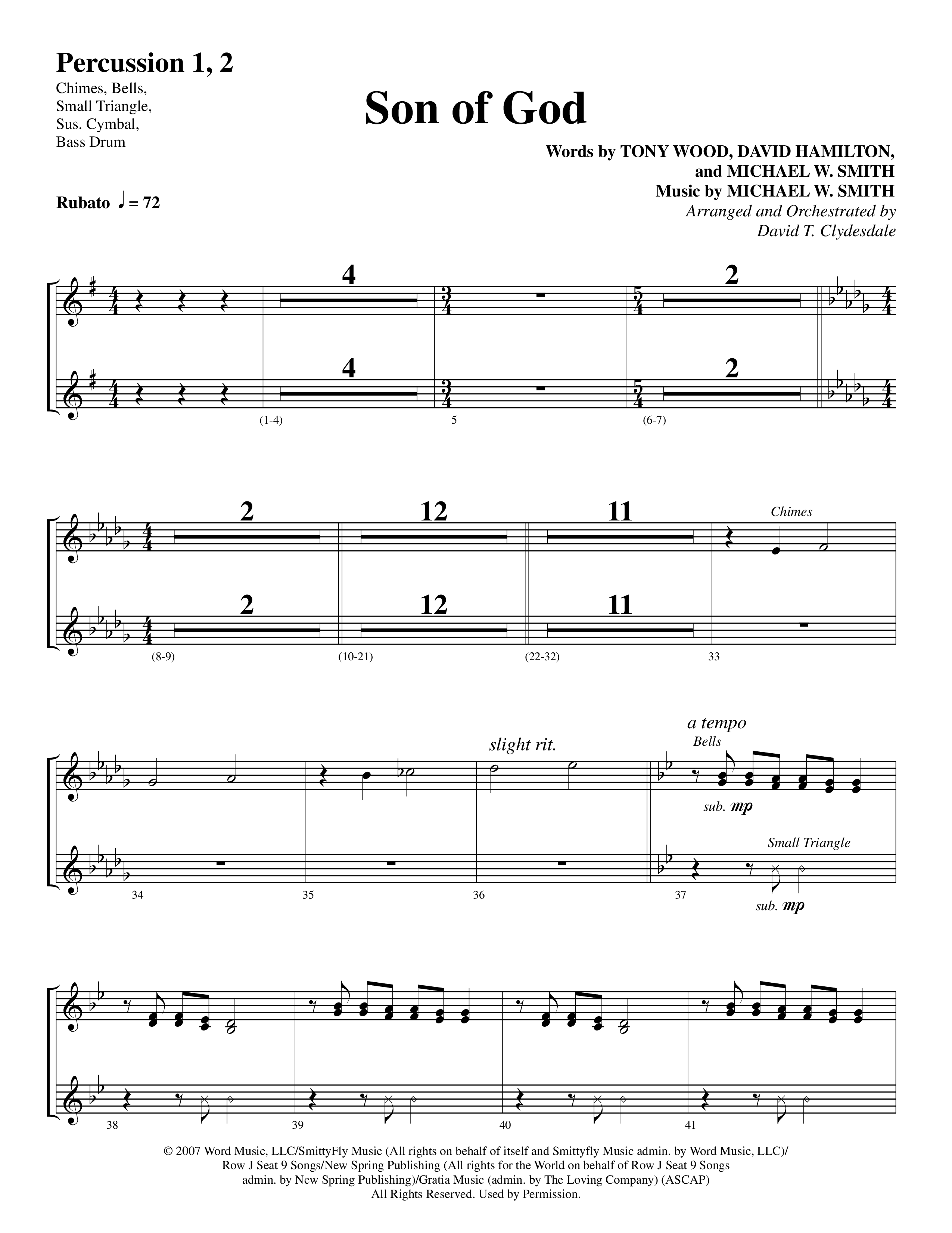 Son Of God (Choral Anthem SATB) Percussion (Word Music Choral / Arr. David Clydesdale)