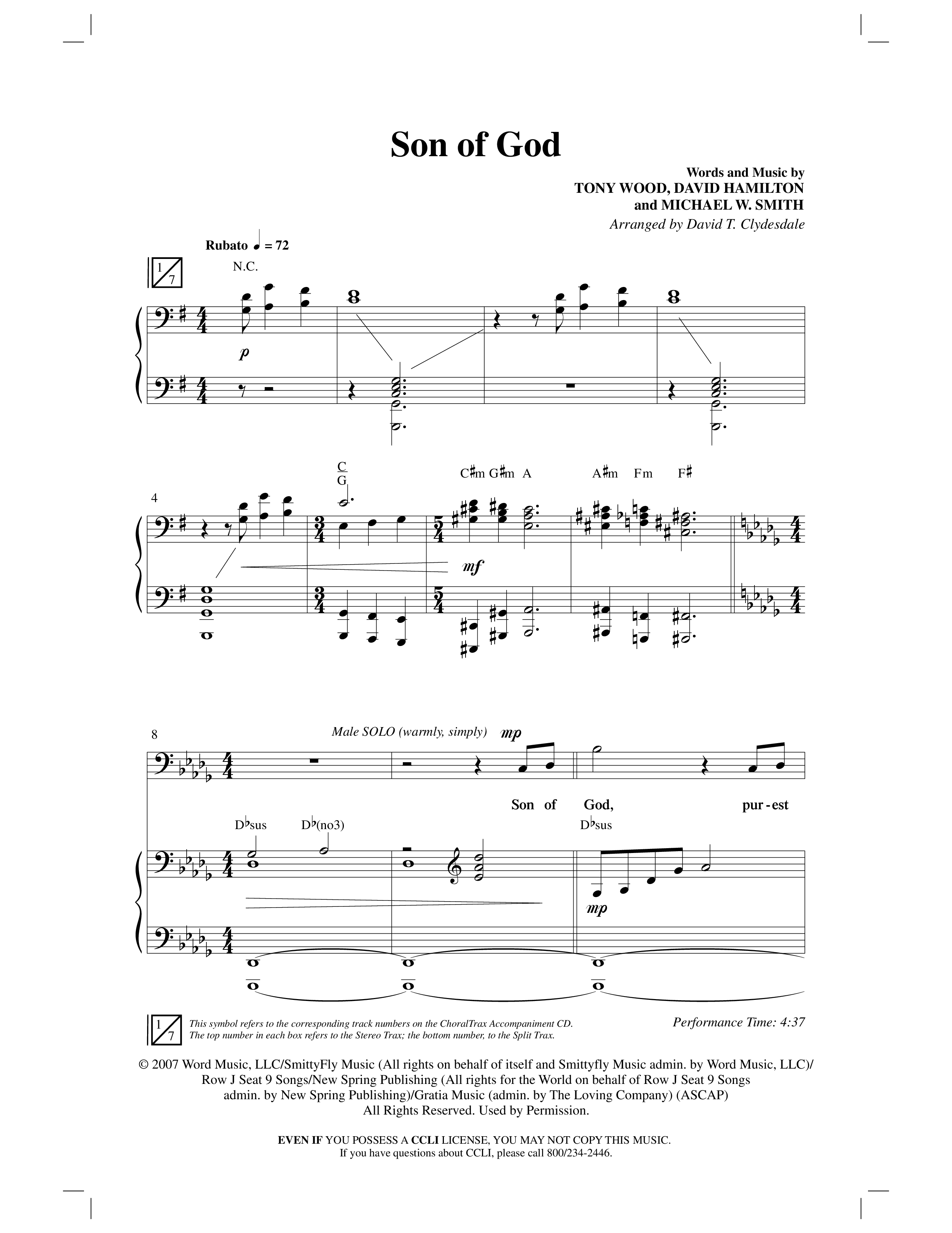 Son Of God (Choral Anthem SATB) Anthem (SATB/Piano) (Word Music Choral / Arr. David Clydesdale)