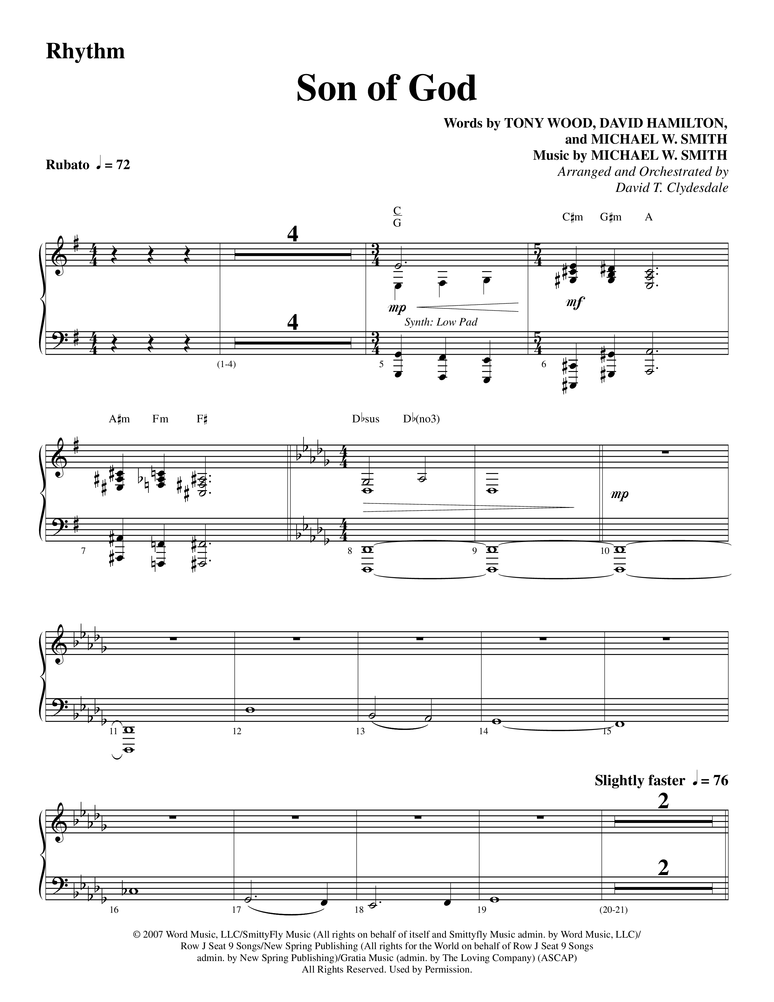 Son Of God (Choral Anthem SATB) Rhythm Chart (Word Music Choral / Arr. David Clydesdale)