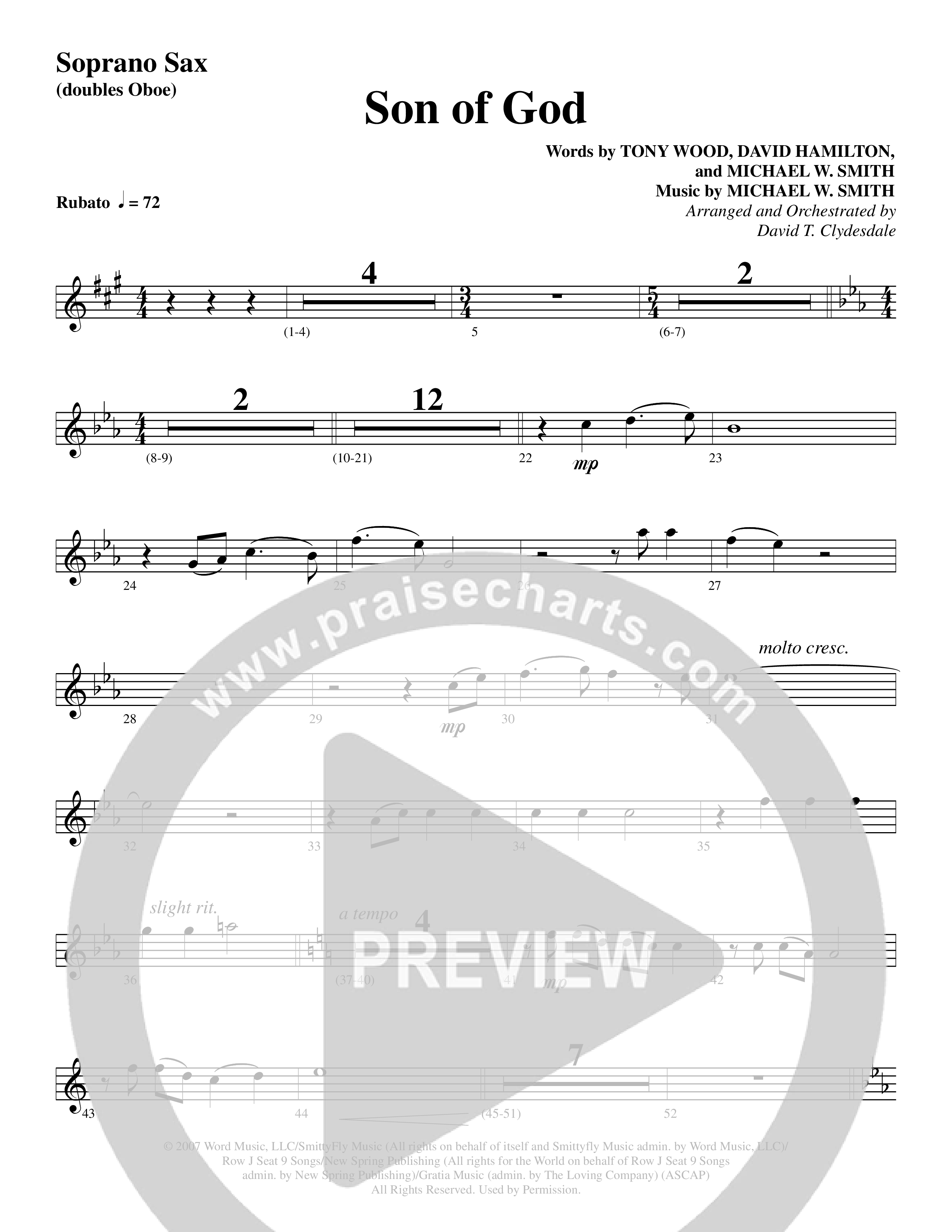 Son Of God (Choral Anthem SATB) Soprano Sax (Word Music Choral / Arr. David Clydesdale)