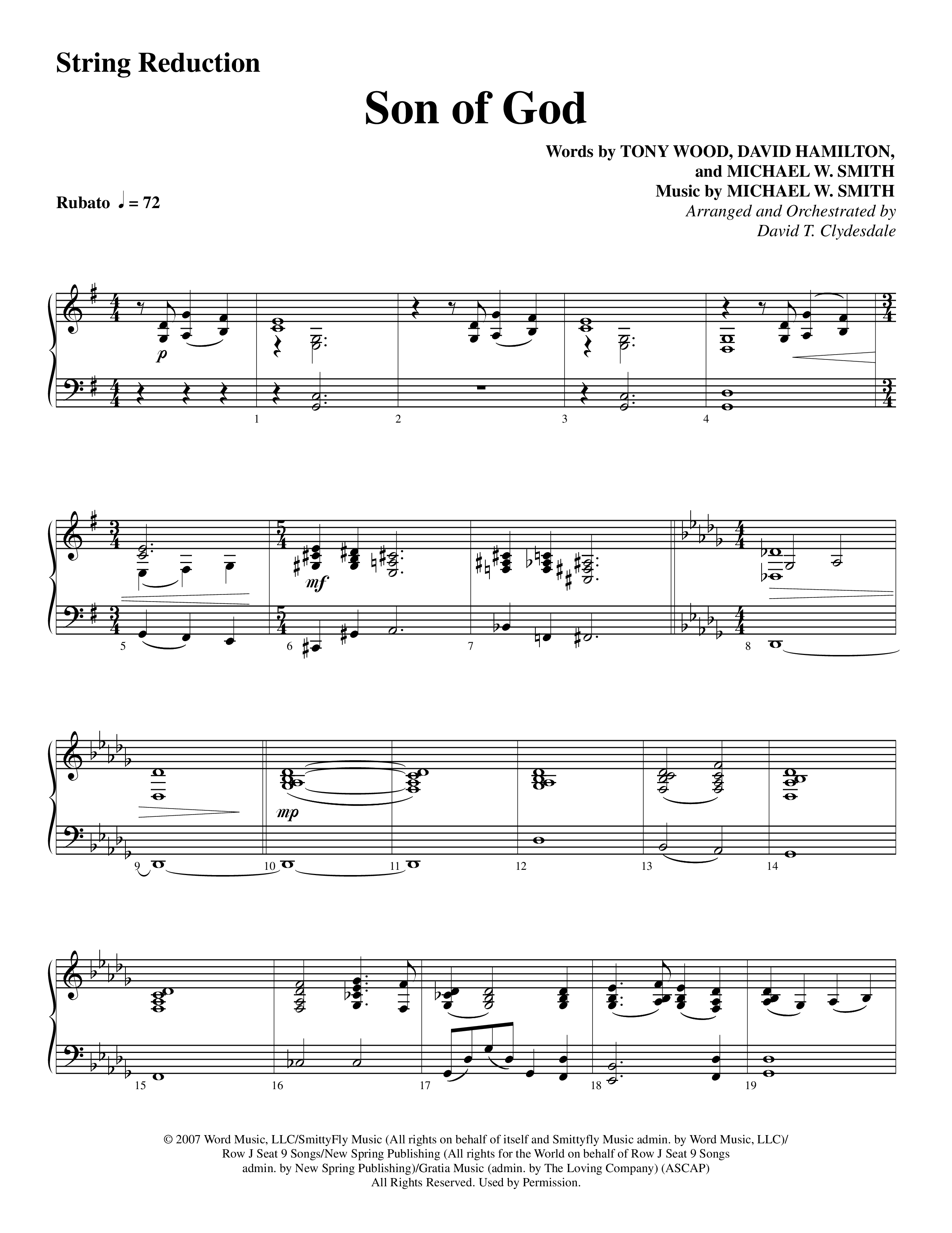 Son Of God (Choral Anthem SATB) String Reduction (Word Music Choral / Arr. David Clydesdale)