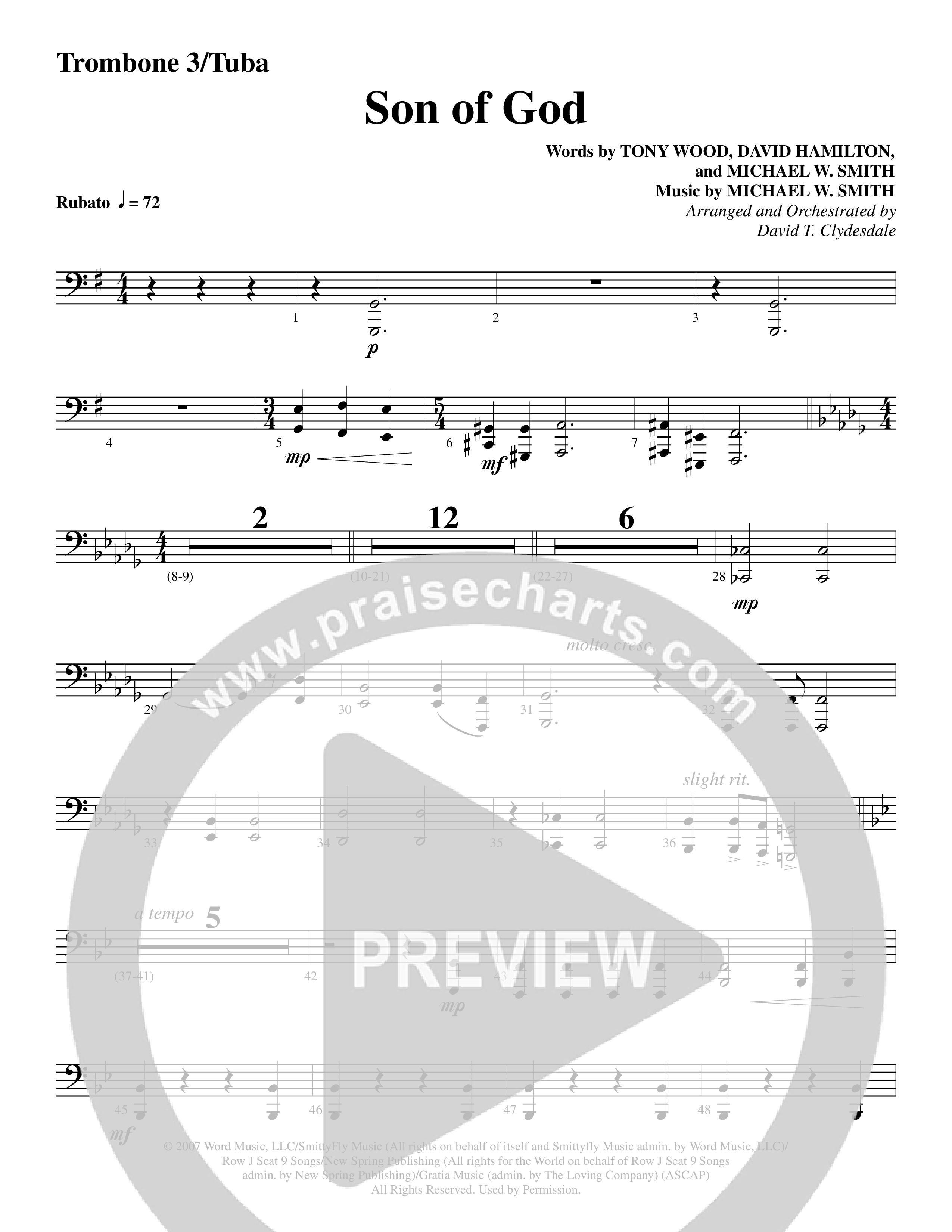 Son Of God (Choral Anthem SATB) Trombone 3/Tuba (Word Music Choral / Arr. David Clydesdale)