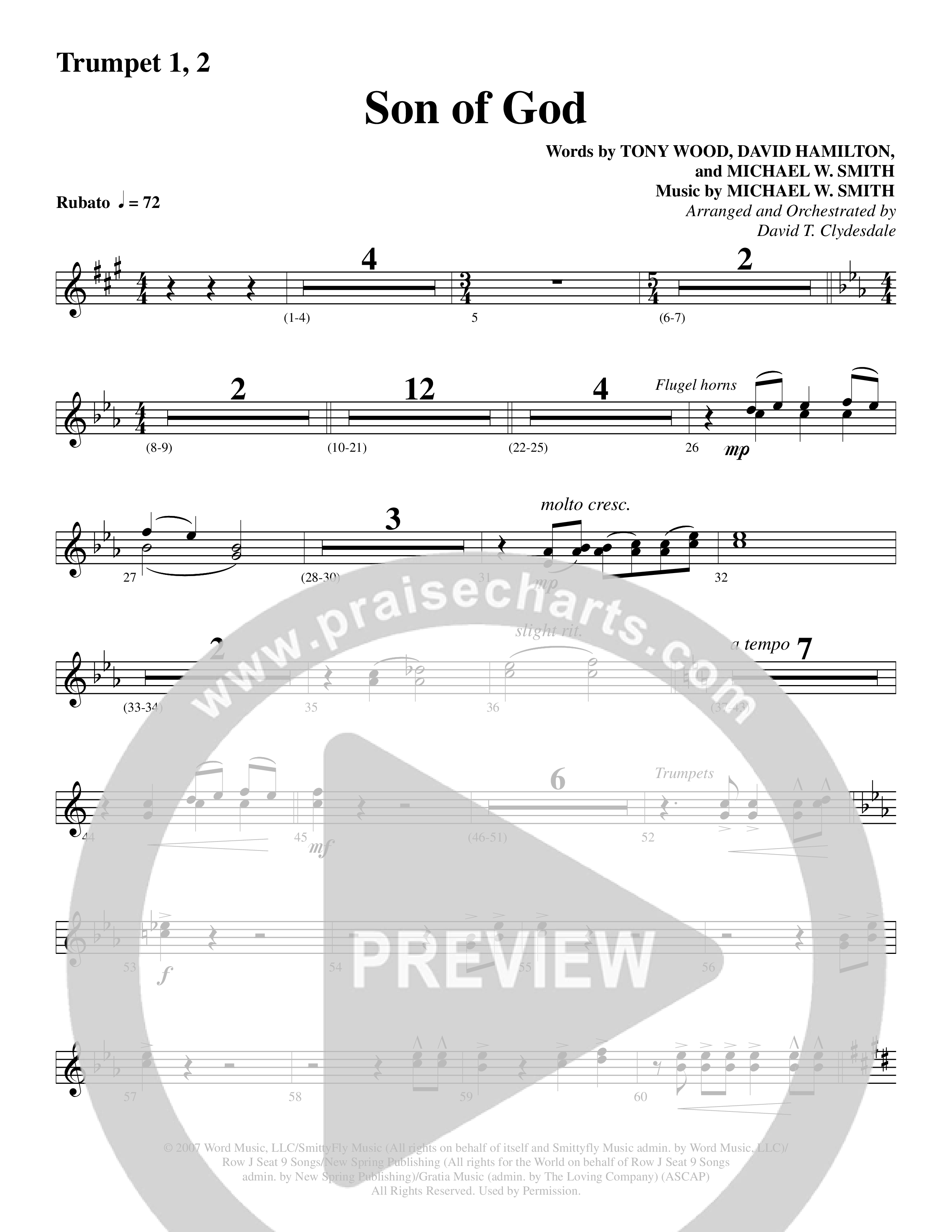 Son Of God (Choral Anthem SATB) Trumpet 1,2 (Word Music Choral / Arr. David Clydesdale)