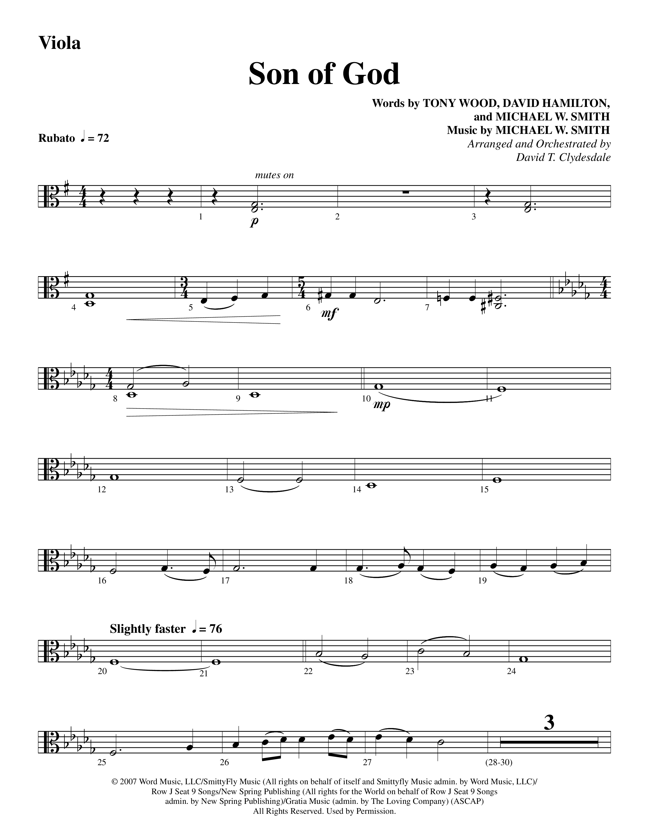Son Of God (Choral Anthem SATB) Viola (Word Music Choral / Arr. David Clydesdale)