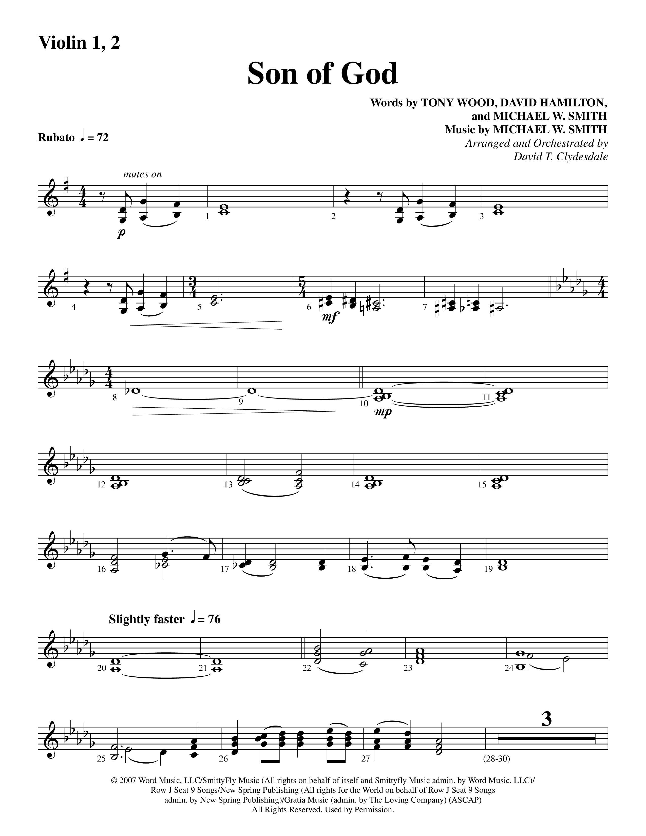 Son Of God (Choral Anthem SATB) Violin 1/2 (Word Music Choral / Arr. David Clydesdale)
