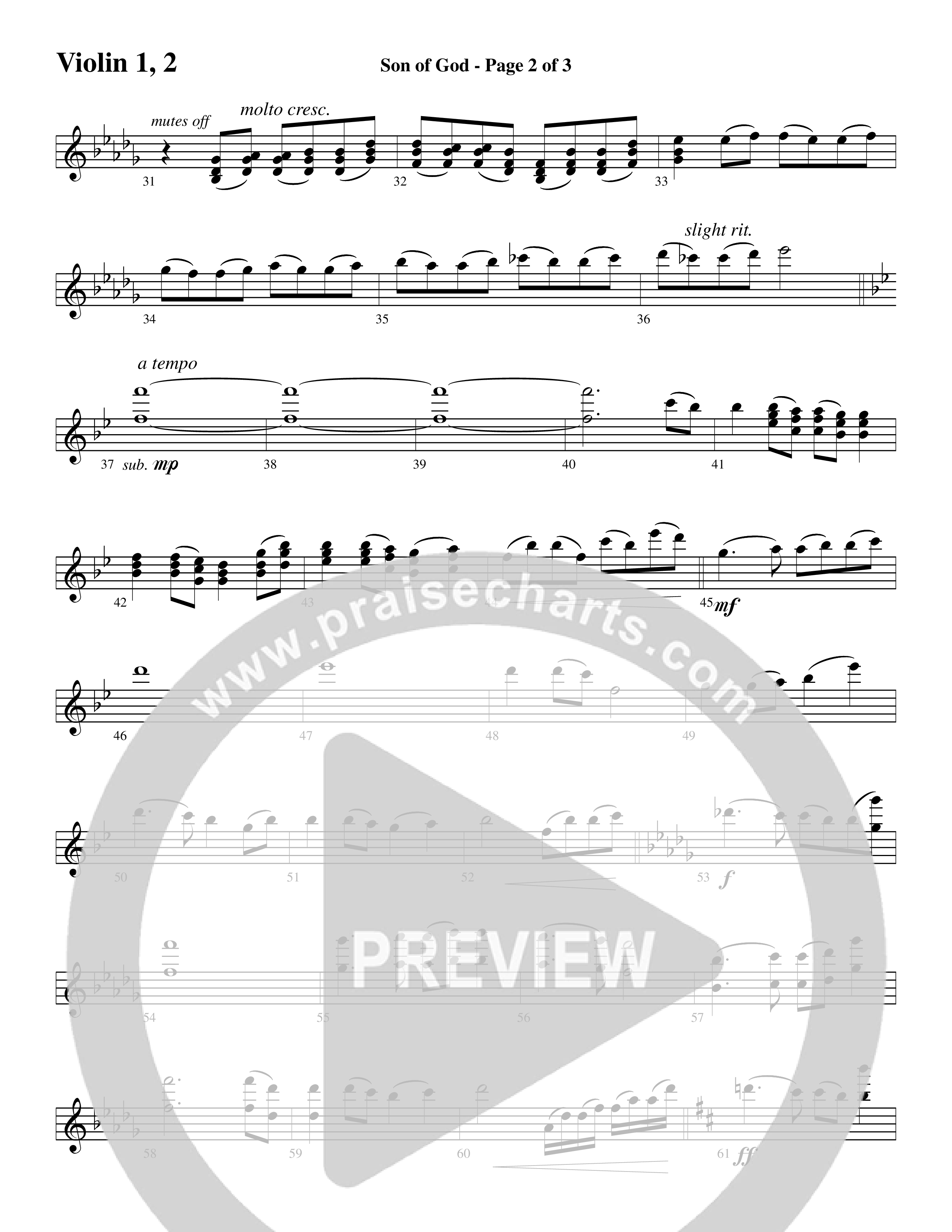 Son Of God (Choral Anthem SATB) Violin 1/2 (Word Music Choral / Arr. David Clydesdale)