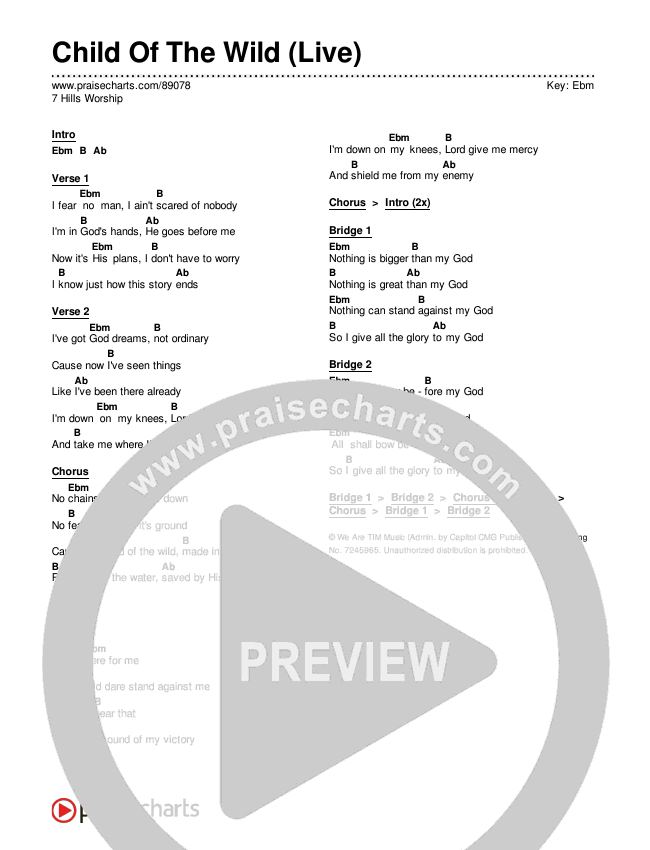 Child Of The Wild (Live) Chords & Lyrics (7 Hills Worship)