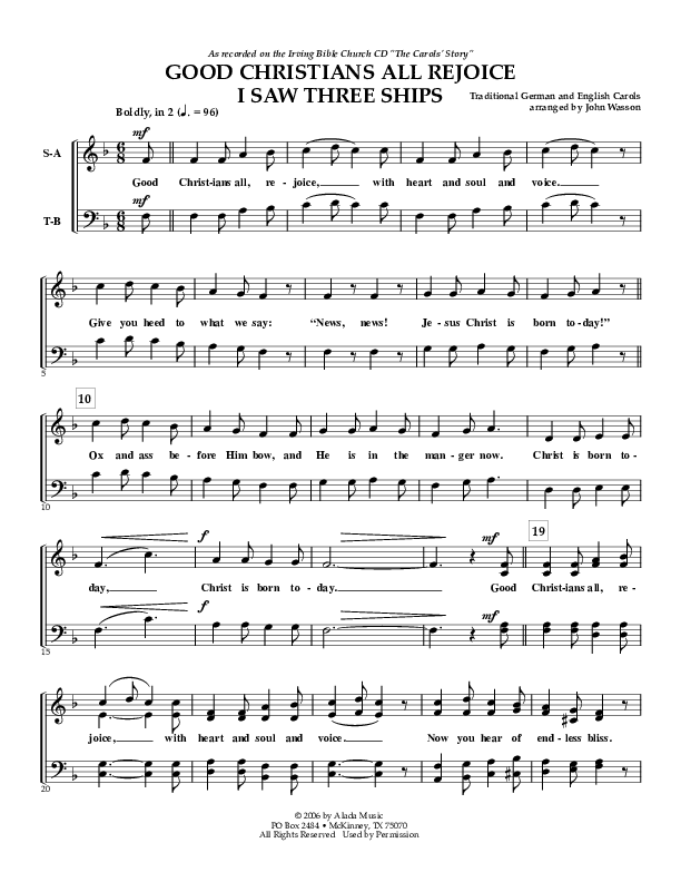 Good Christians All Rejoice (with I Saw Three Ships) Choir Sheet (SATB) (Irving Bible Church Vox Humana Choir / John Wasson)