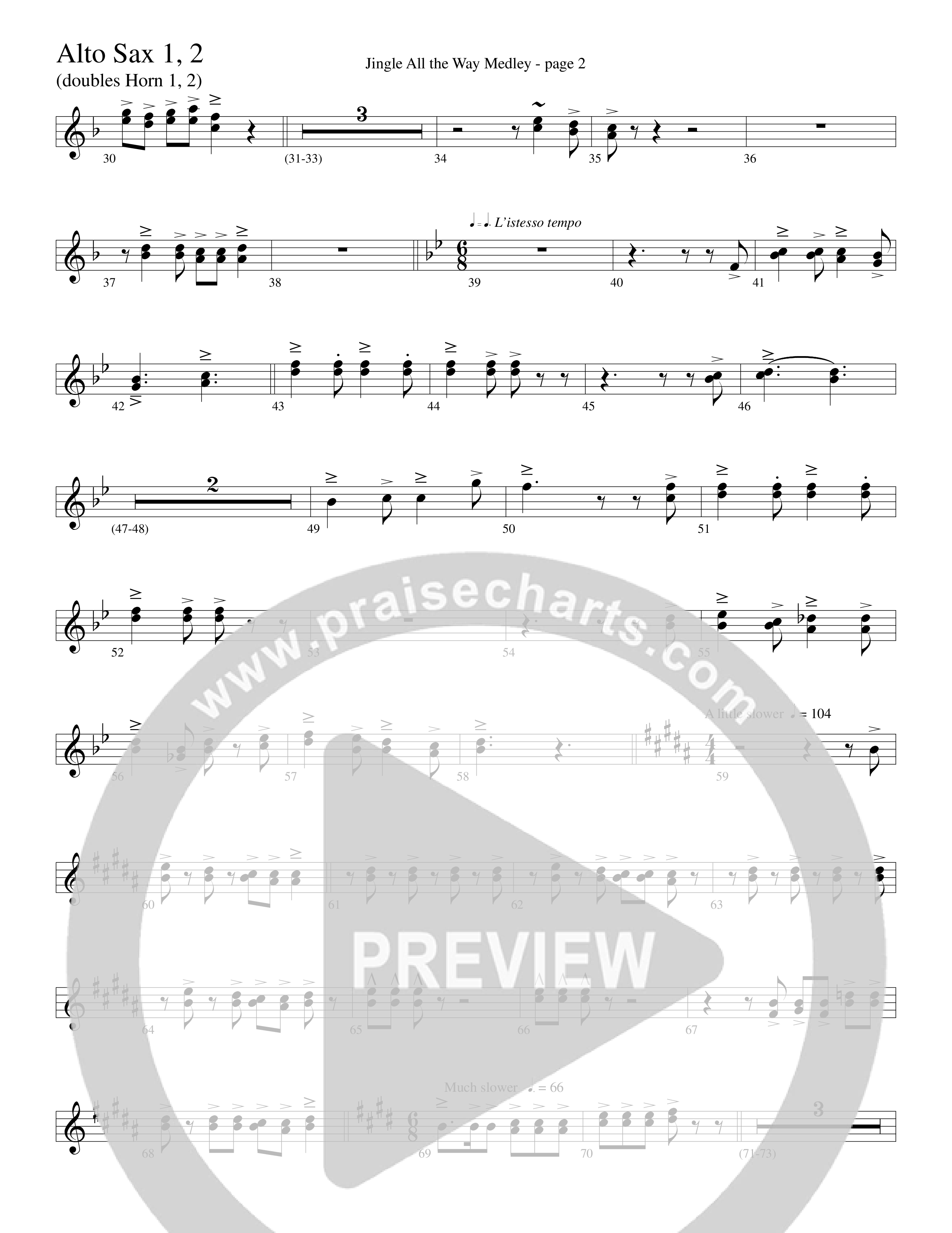 Jingle  All The Way Medley (Choral Anthem SATB) Alto Sax 1/2 (Word Music Choral / Arr. David Clydesdale)