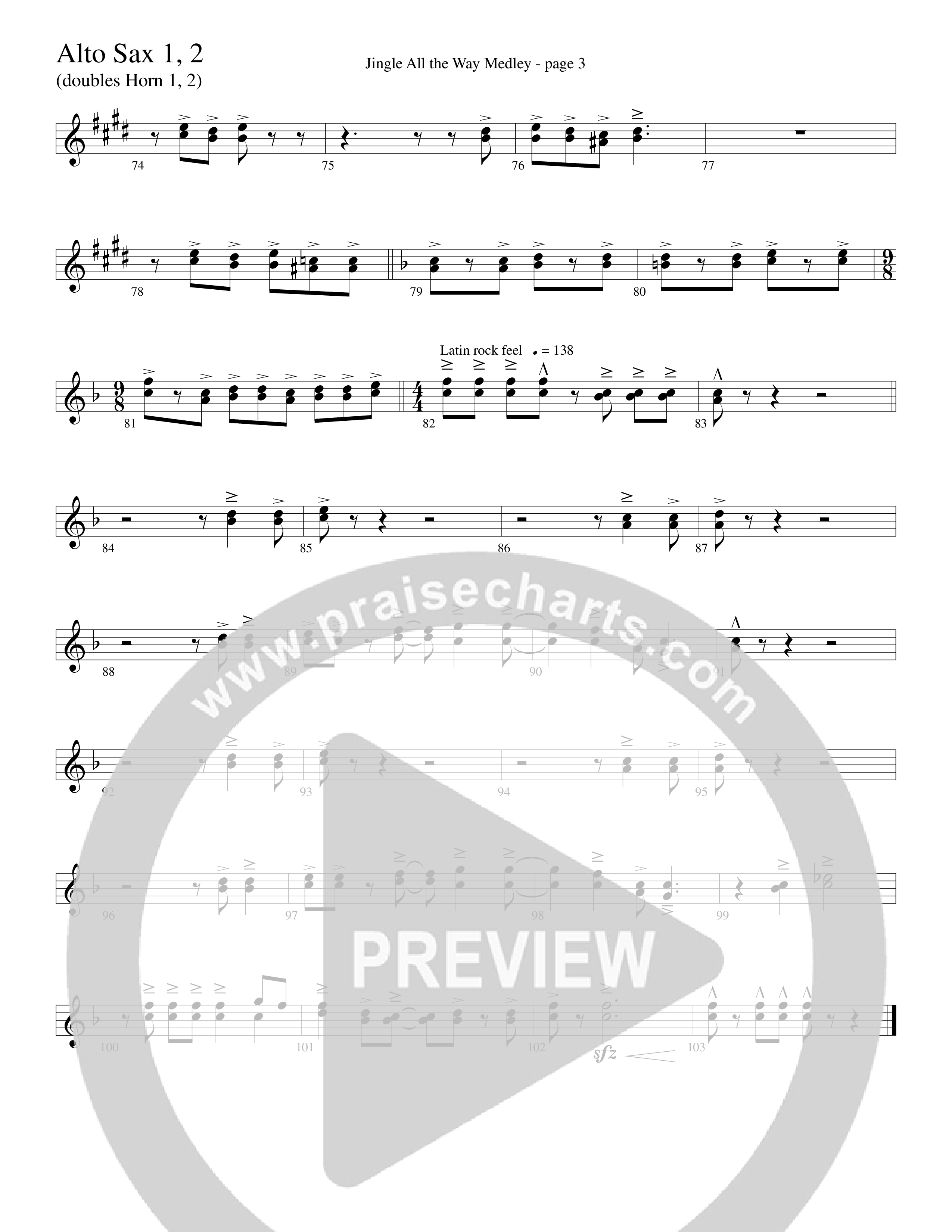 Jingle  All The Way Medley (Choral Anthem SATB) Alto Sax 1/2 (Word Music Choral / Arr. David Clydesdale)