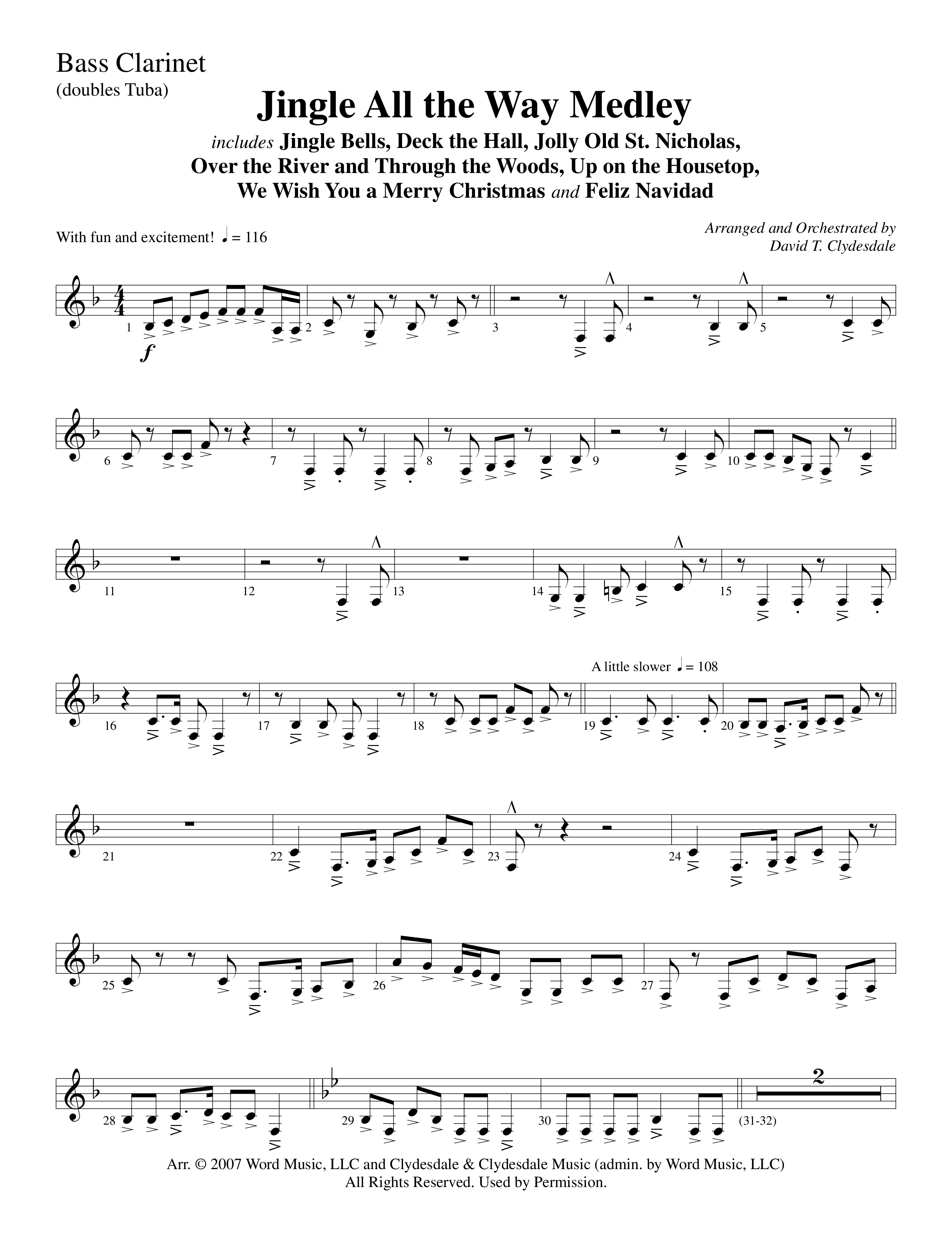 Jingle All The Way Medley (Choral Anthem SATB) Bass Clarinet (Word Music Choral / Arr. David Clydesdale)