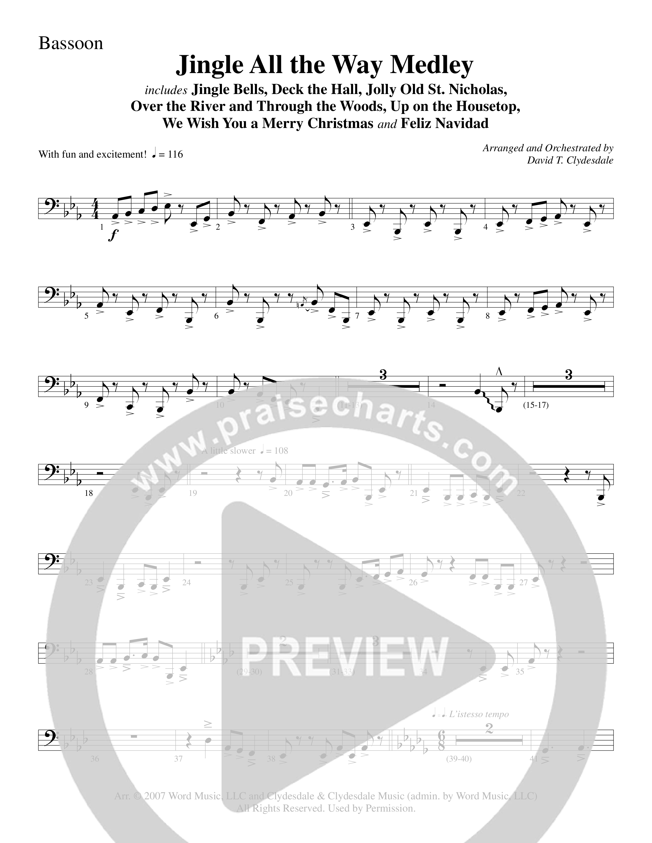 Jingle All The Way Medley (Choral Anthem SATB) Bassoon (Word Music Choral / Arr. David Clydesdale)