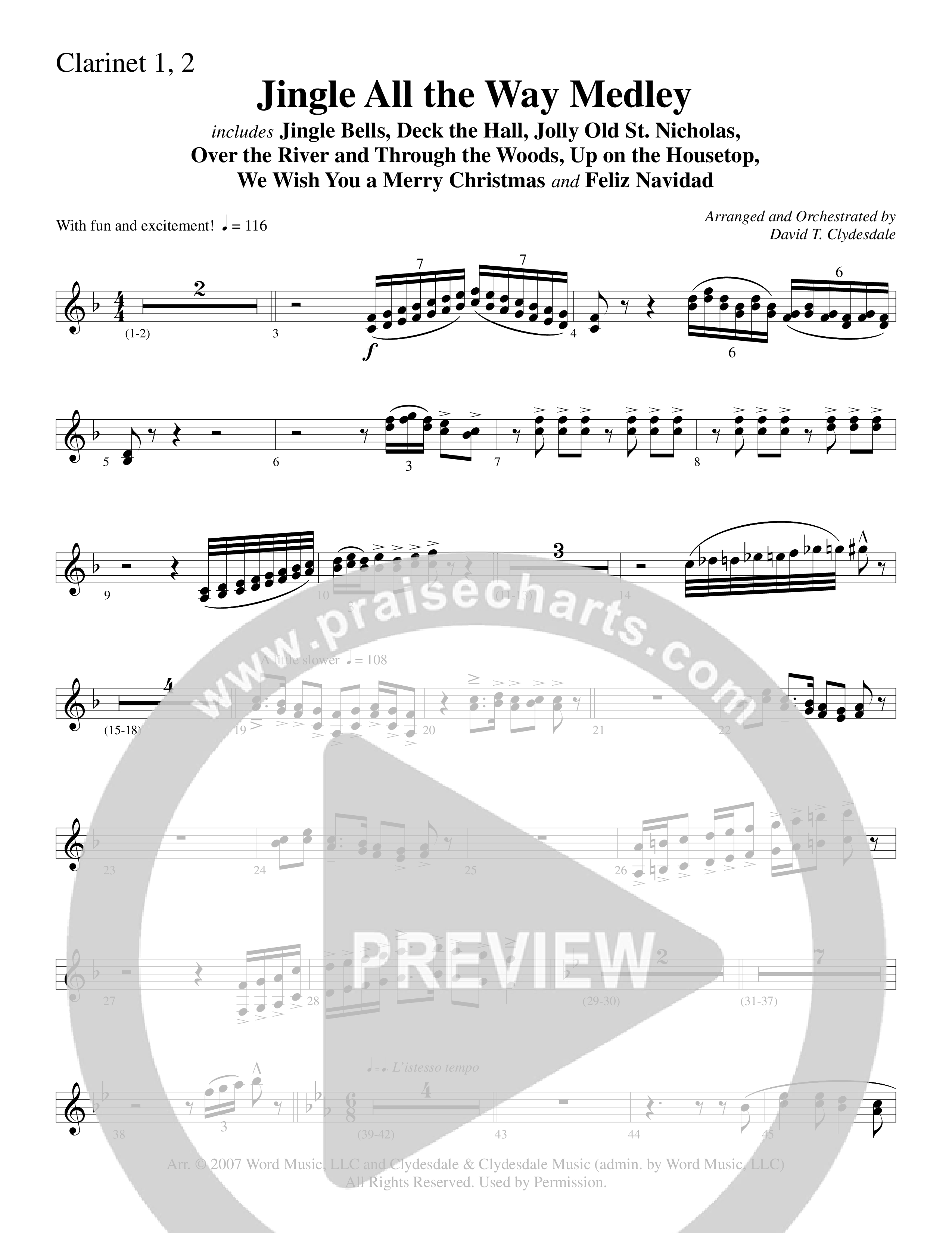 Jingle  All The Way Medley (Choral Anthem SATB) Clarinet 1/2 (Word Music Choral / Arr. David Clydesdale)