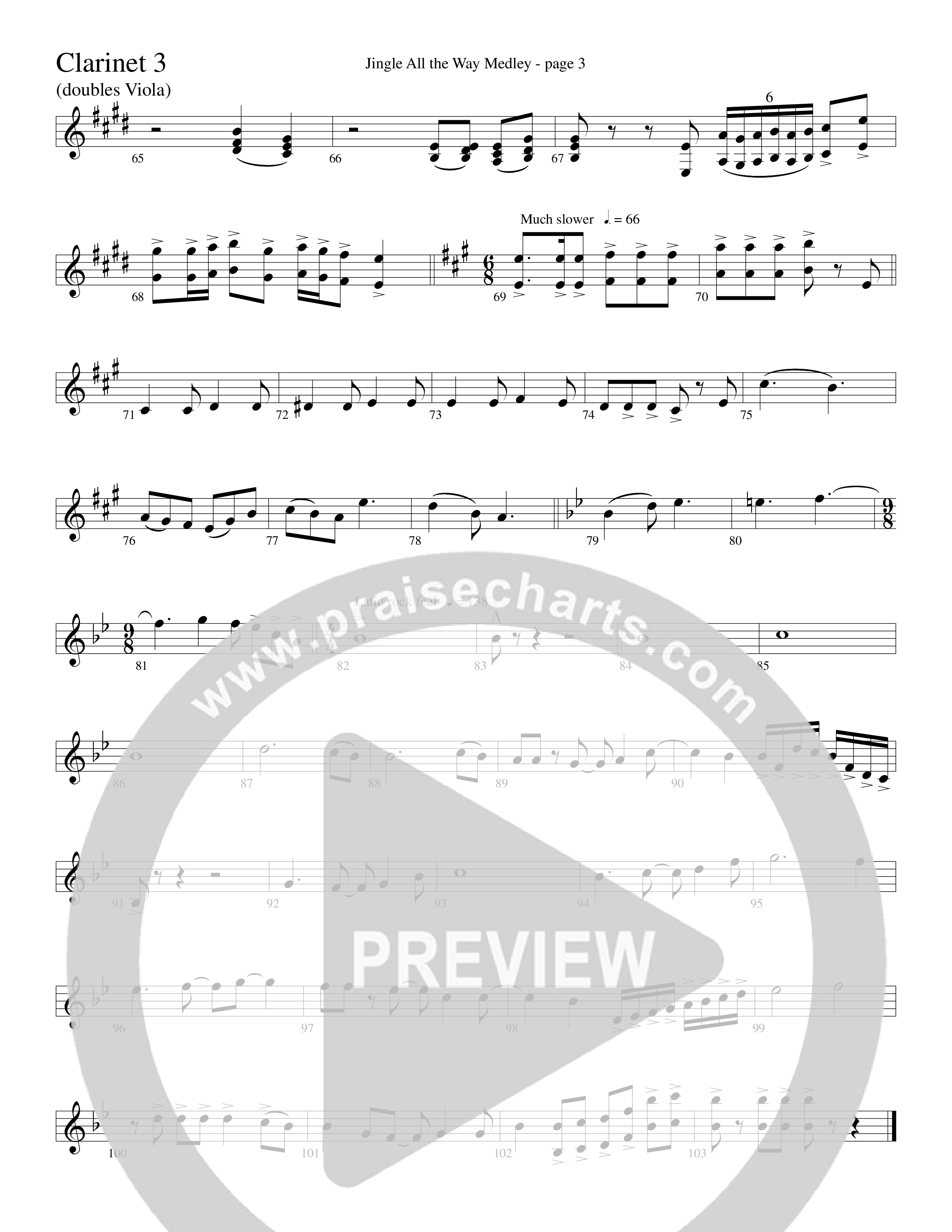 Jingle  All The Way Medley (Choral Anthem SATB) Clarinet 3 (Word Music Choral / Arr. David Clydesdale)