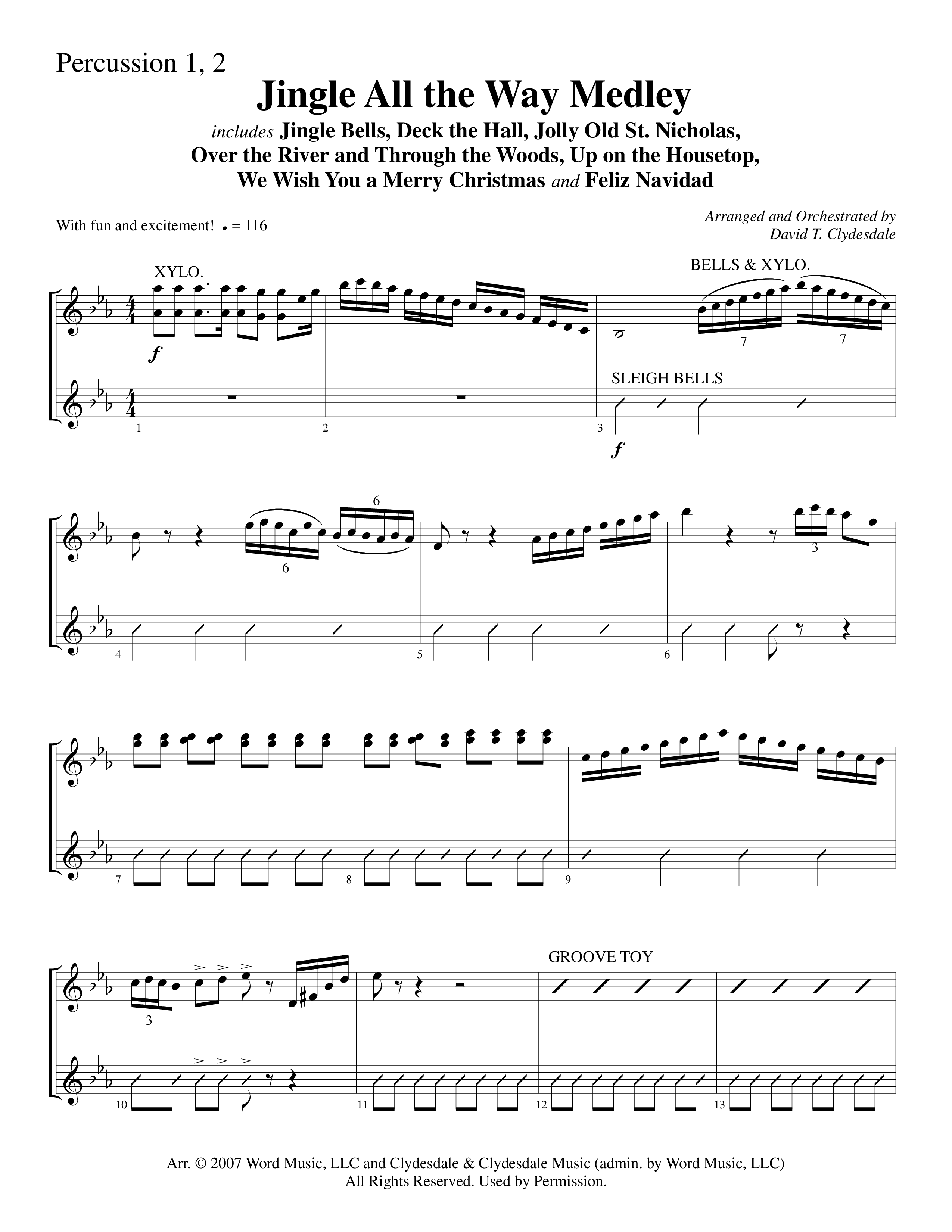 Jingle  All The Way Medley (Choral Anthem SATB) Percussion (Word Music Choral / Arr. David Clydesdale)
