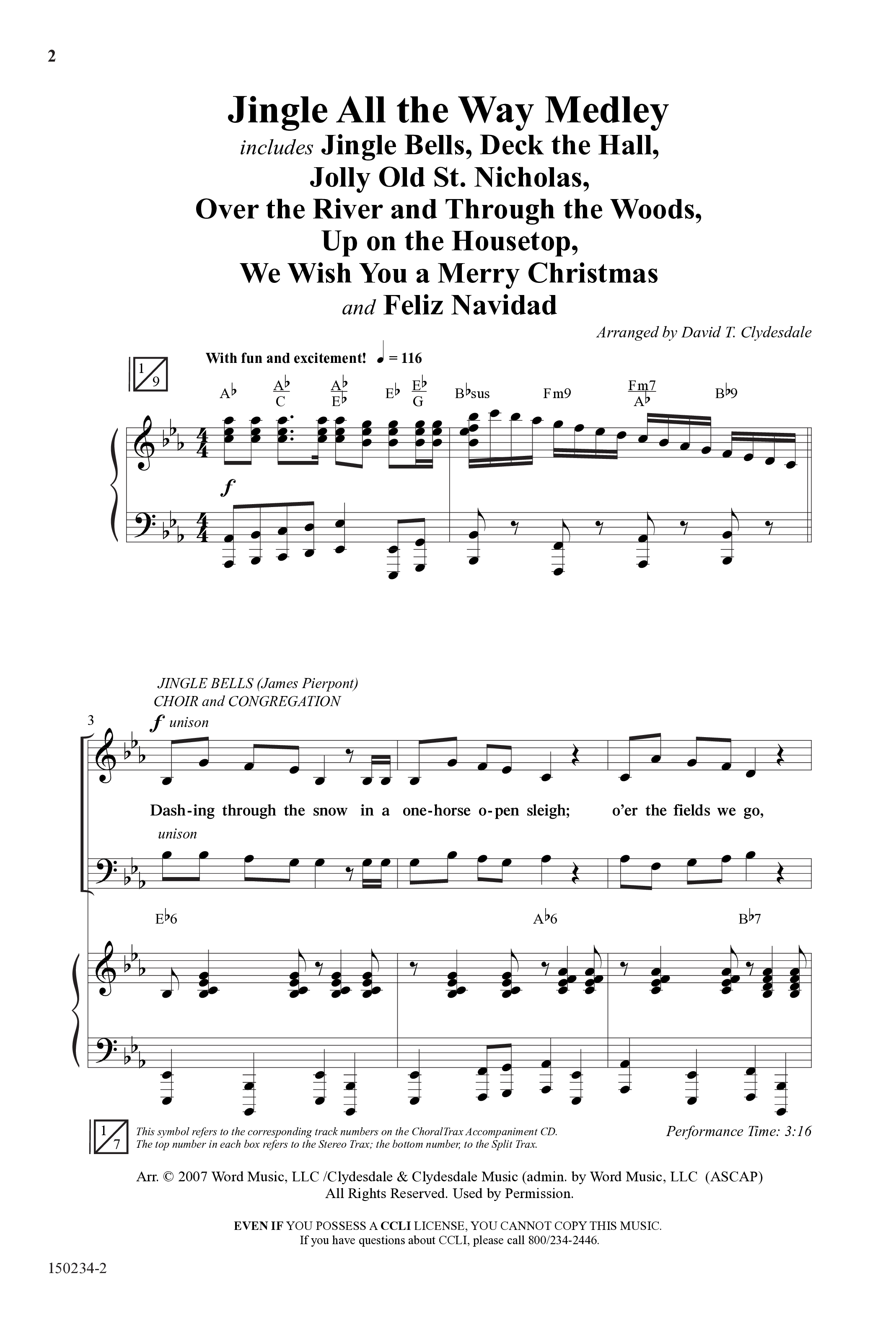 Jingle  All The Way Medley (Choral Anthem SATB) Anthem (SATB/Piano) (Word Music Choral / Arr. David Clydesdale)