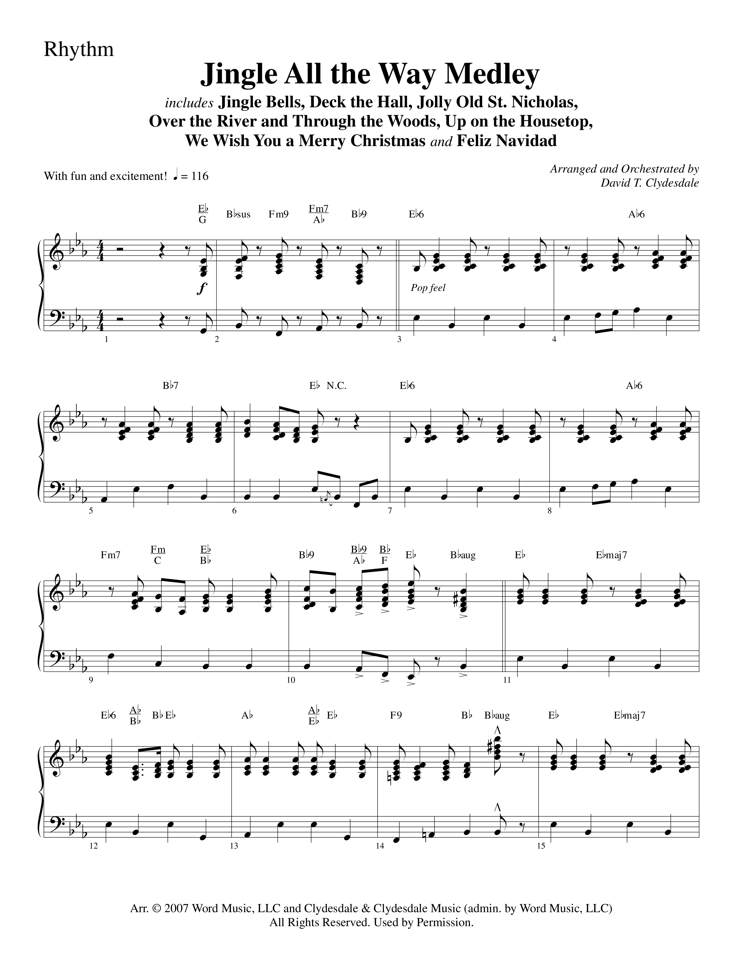Jingle  All The Way Medley (Choral Anthem SATB) Rhythm Chart (Word Music Choral / Arr. David Clydesdale)
