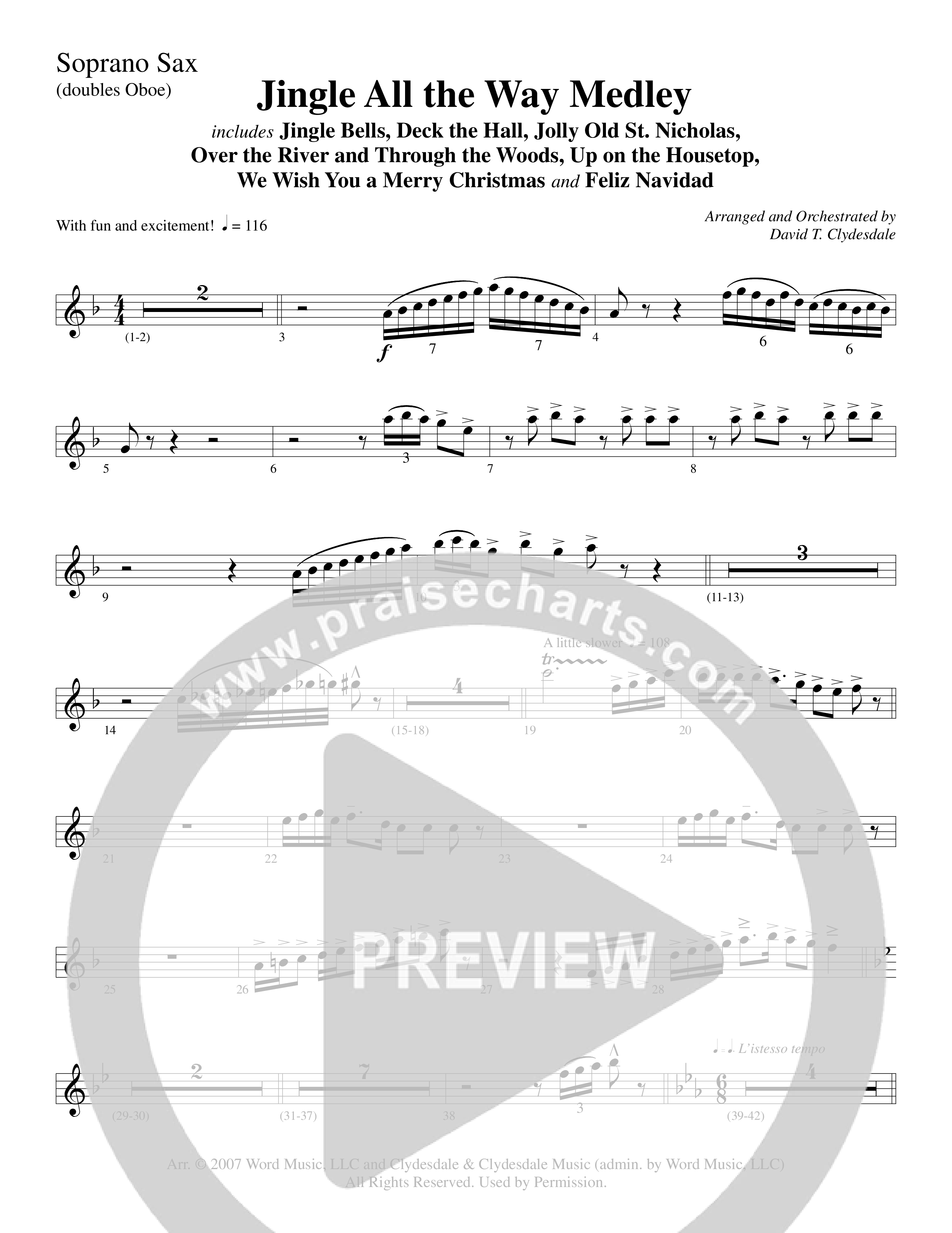 Jingle  All The Way Medley (Choral Anthem SATB) Soprano Sax (Word Music Choral / Arr. David Clydesdale)