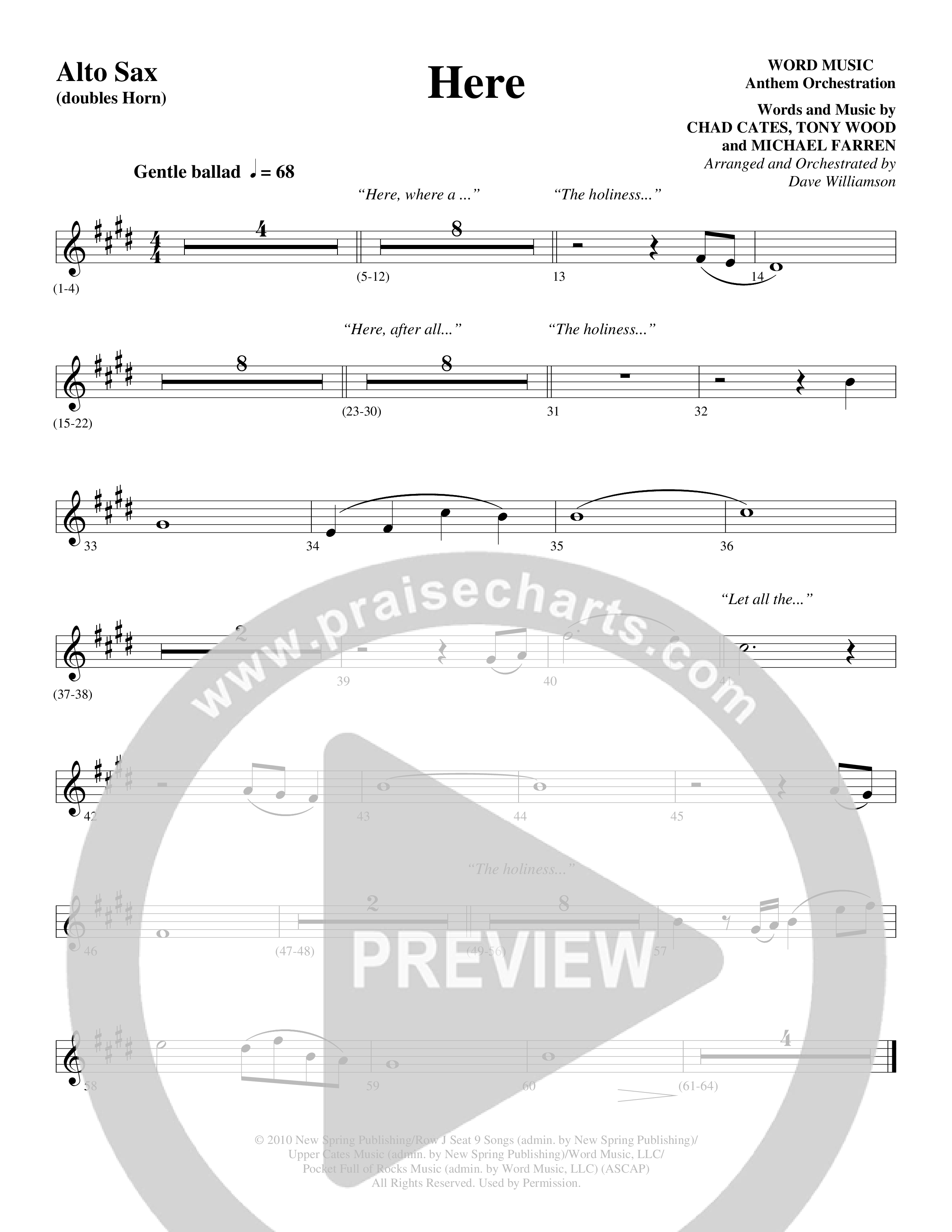Here (Choral Anthem SATB) Alto Sax (Word Music Choral / Arr. Dave Williamson)