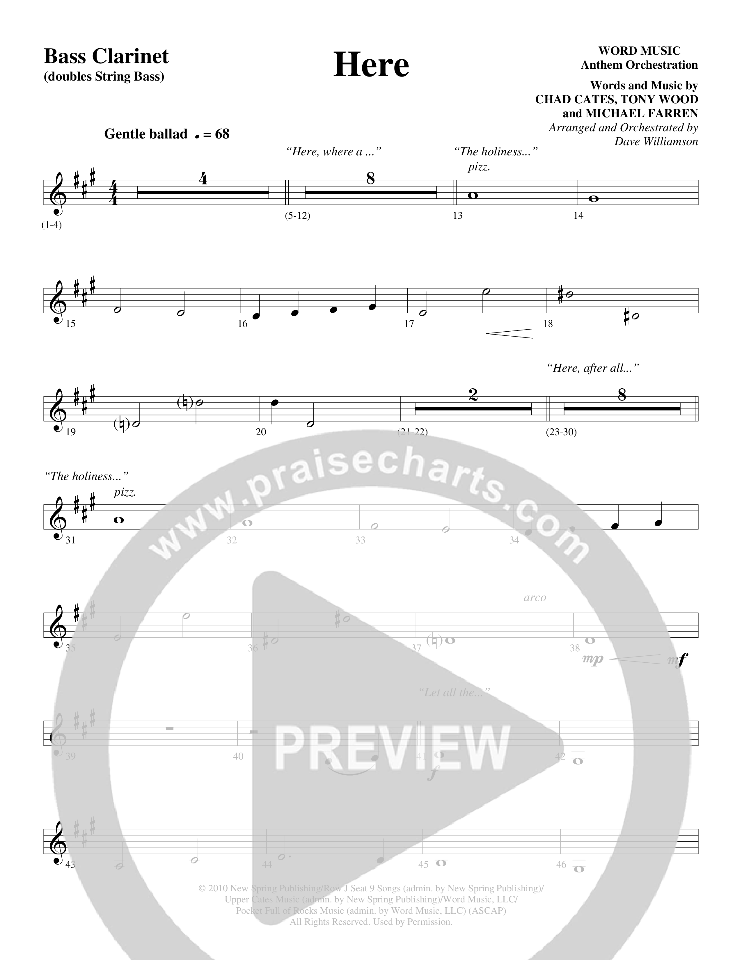 Here (Choral Anthem SATB) Bass Clarinet (Word Music Choral / Arr. Dave Williamson)