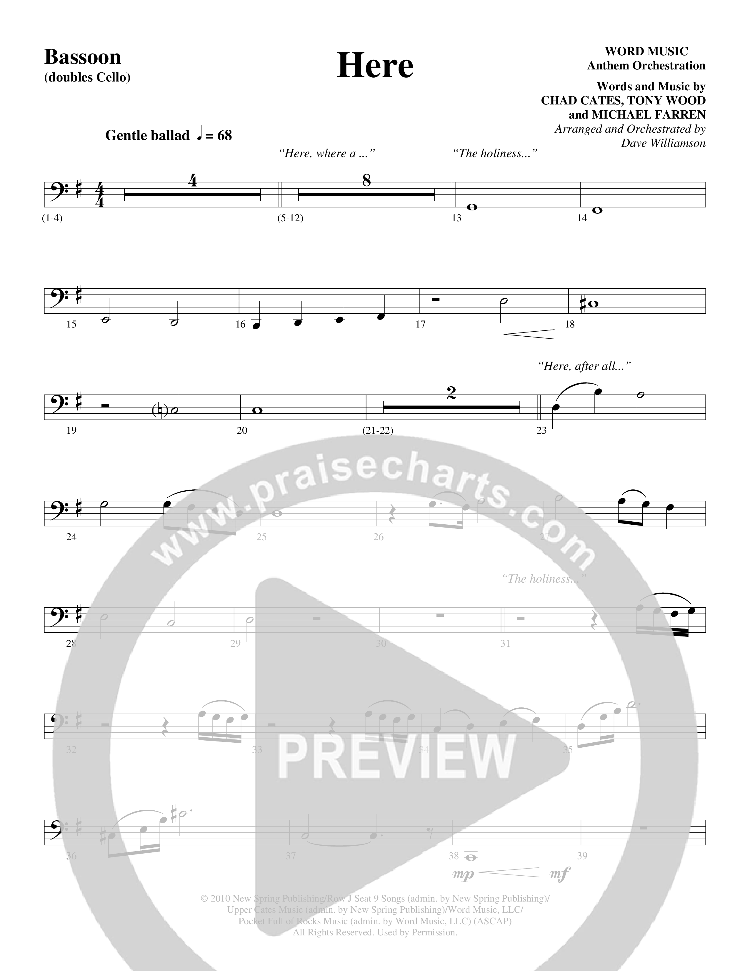 Here (Choral Anthem SATB) Bassoon (Word Music Choral / Arr. Dave Williamson)