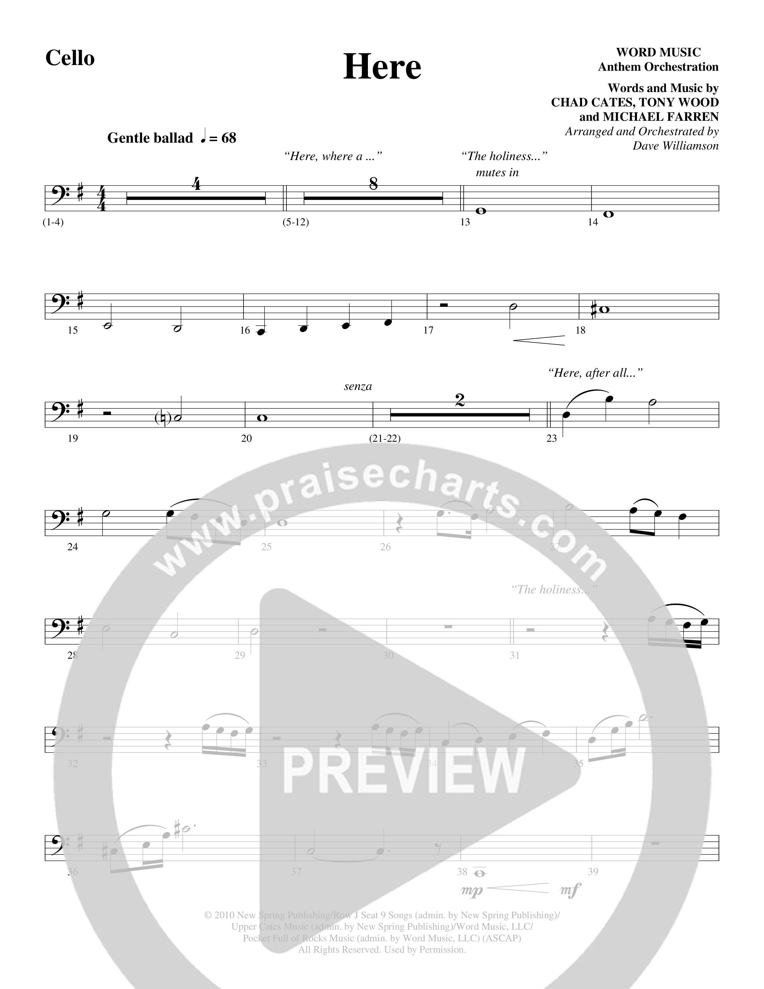 Here (Choral Anthem SATB) Cello (Word Music Choral / Arr. Dave Williamson)