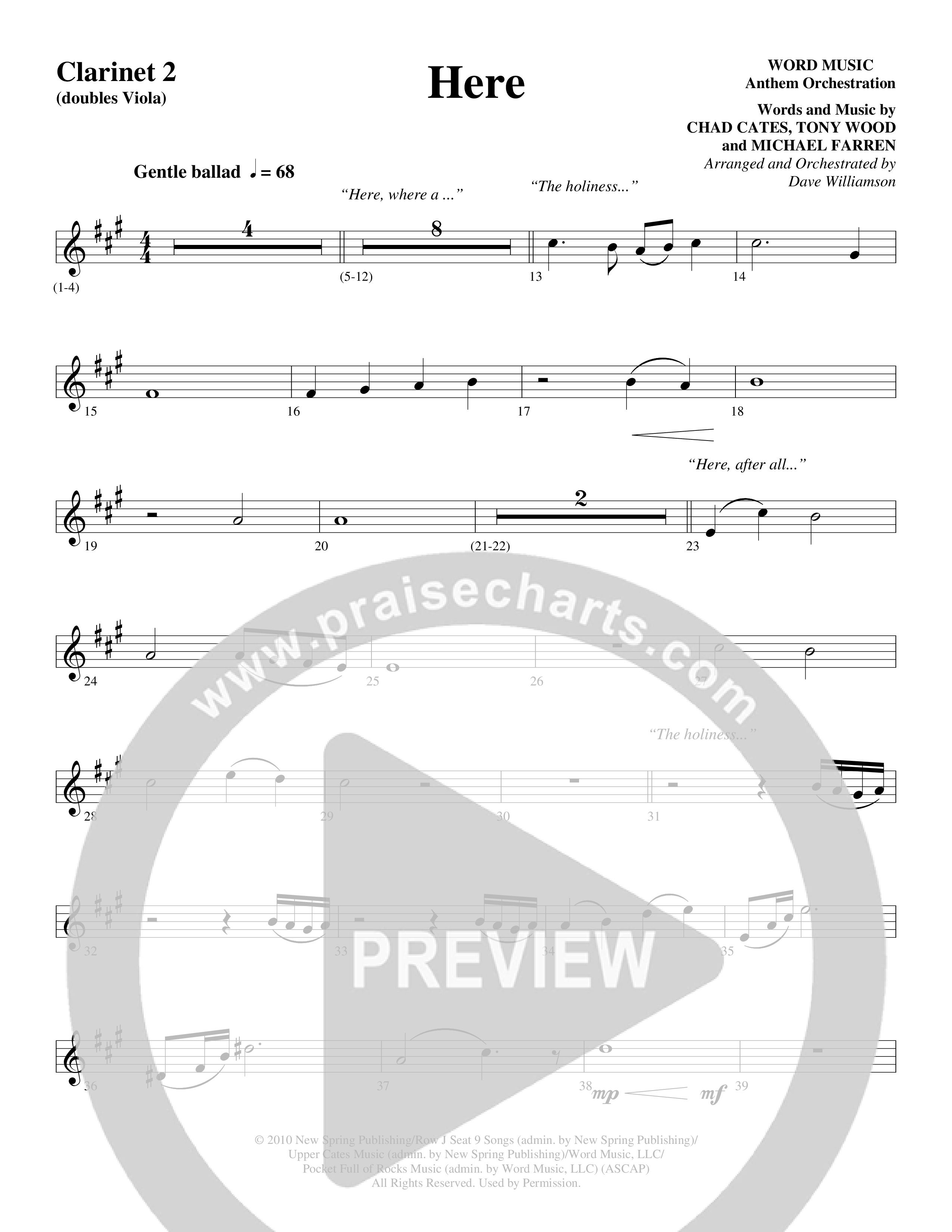 Here (Choral Anthem SATB) Clarinet 1/2 (Word Music Choral / Arr. Dave Williamson)