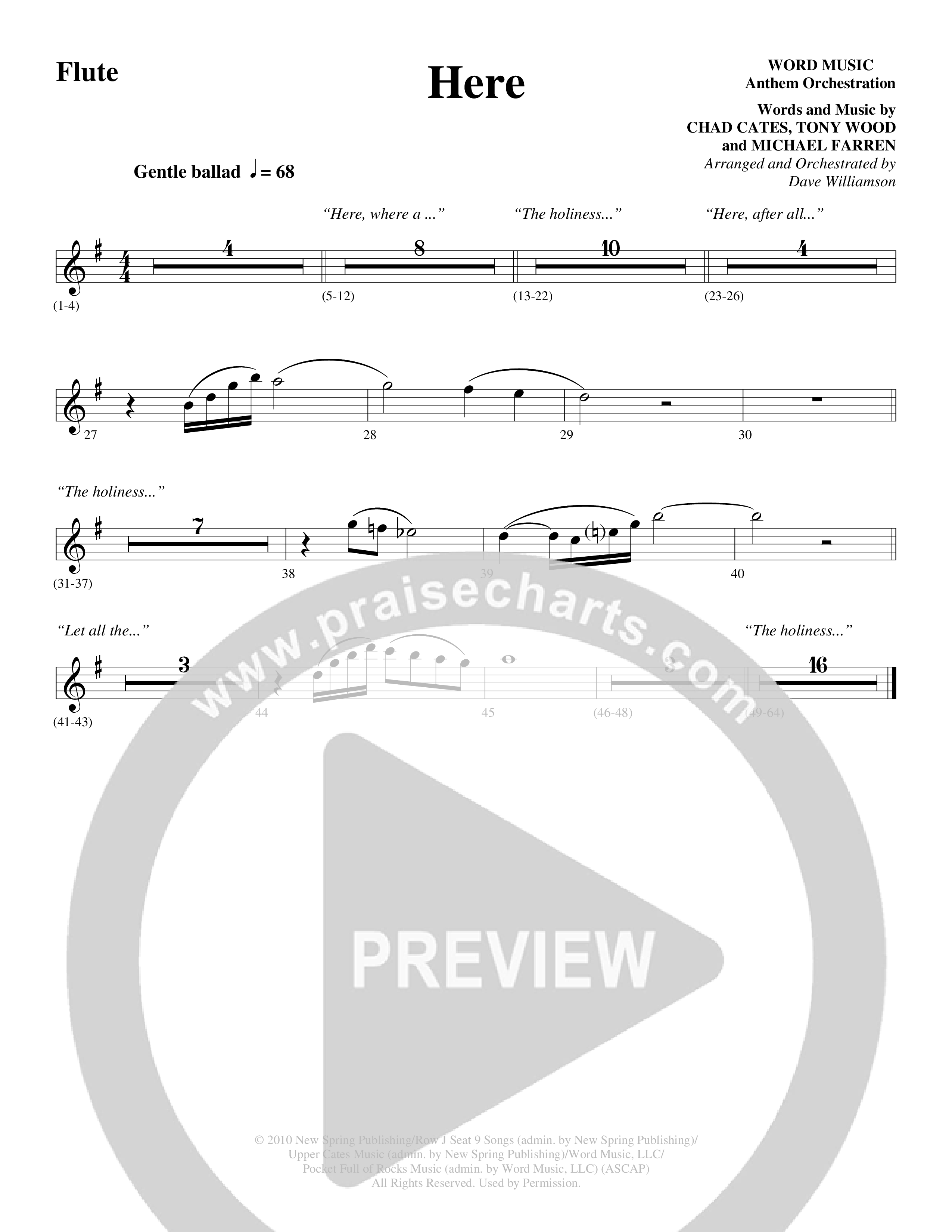 Here (Choral Anthem SATB) Flute (Word Music Choral / Arr. Dave Williamson)
