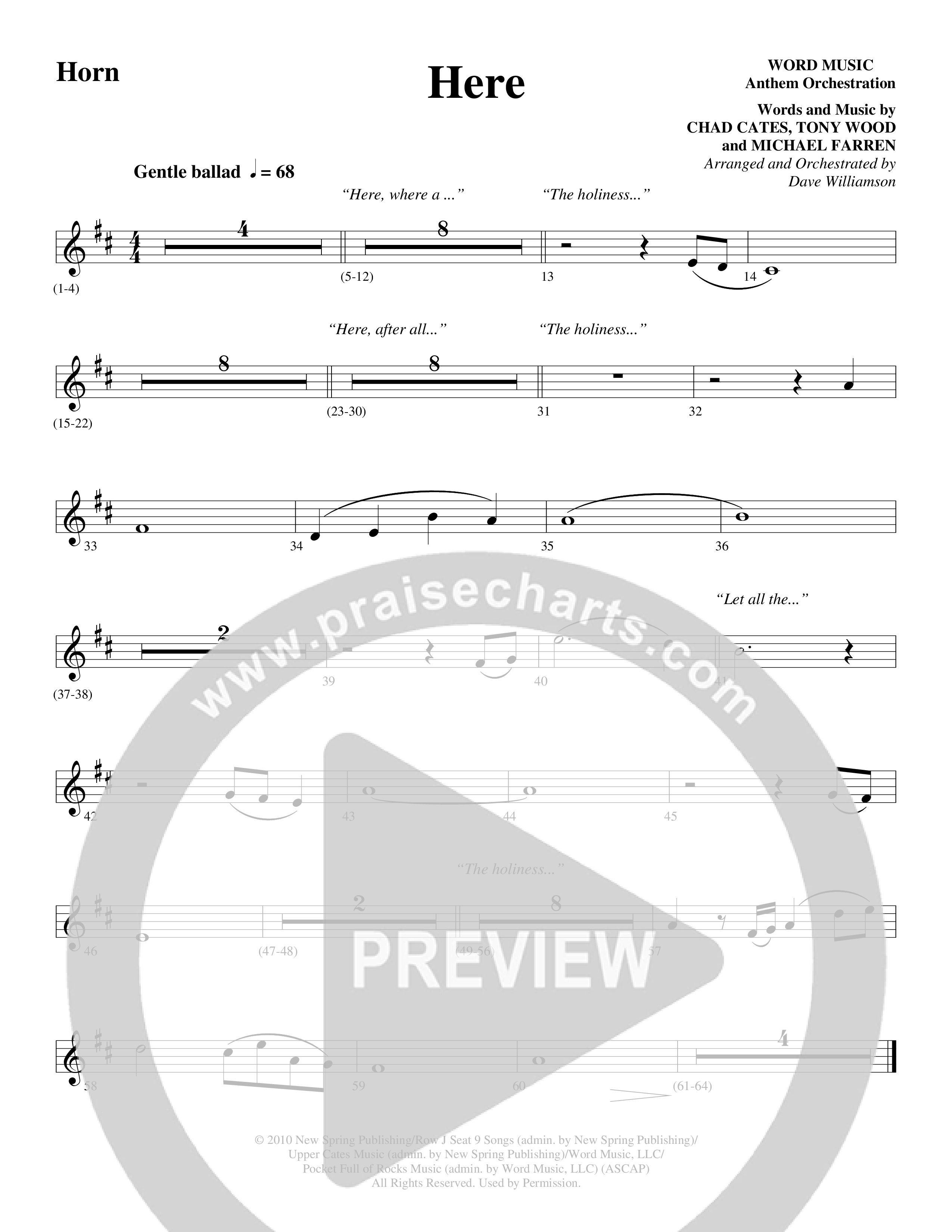 Here (Choral Anthem SATB) French Horn (Word Music Choral / Arr. Dave Williamson)
