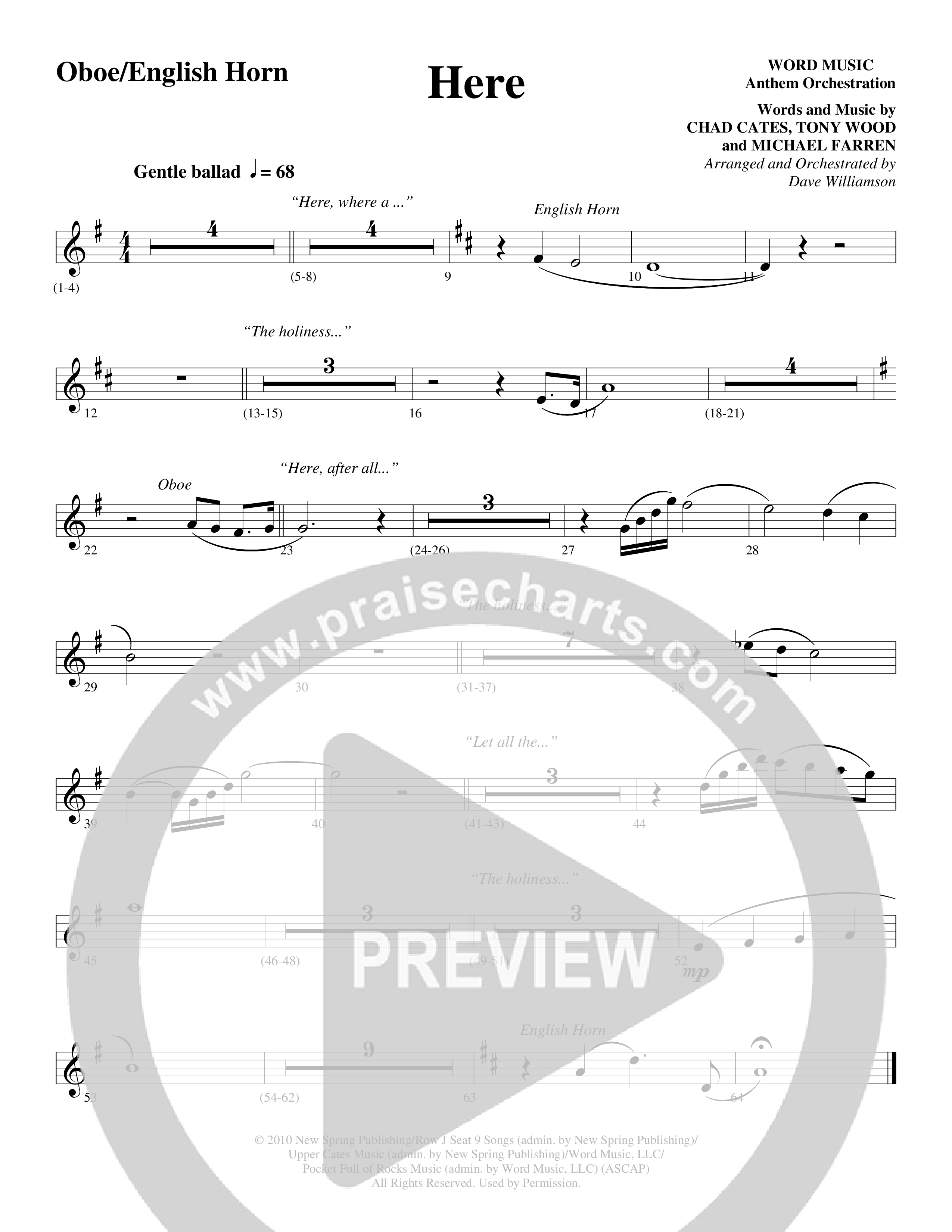 Here (Choral Anthem SATB) Oboe (Word Music Choral / Arr. Dave Williamson)