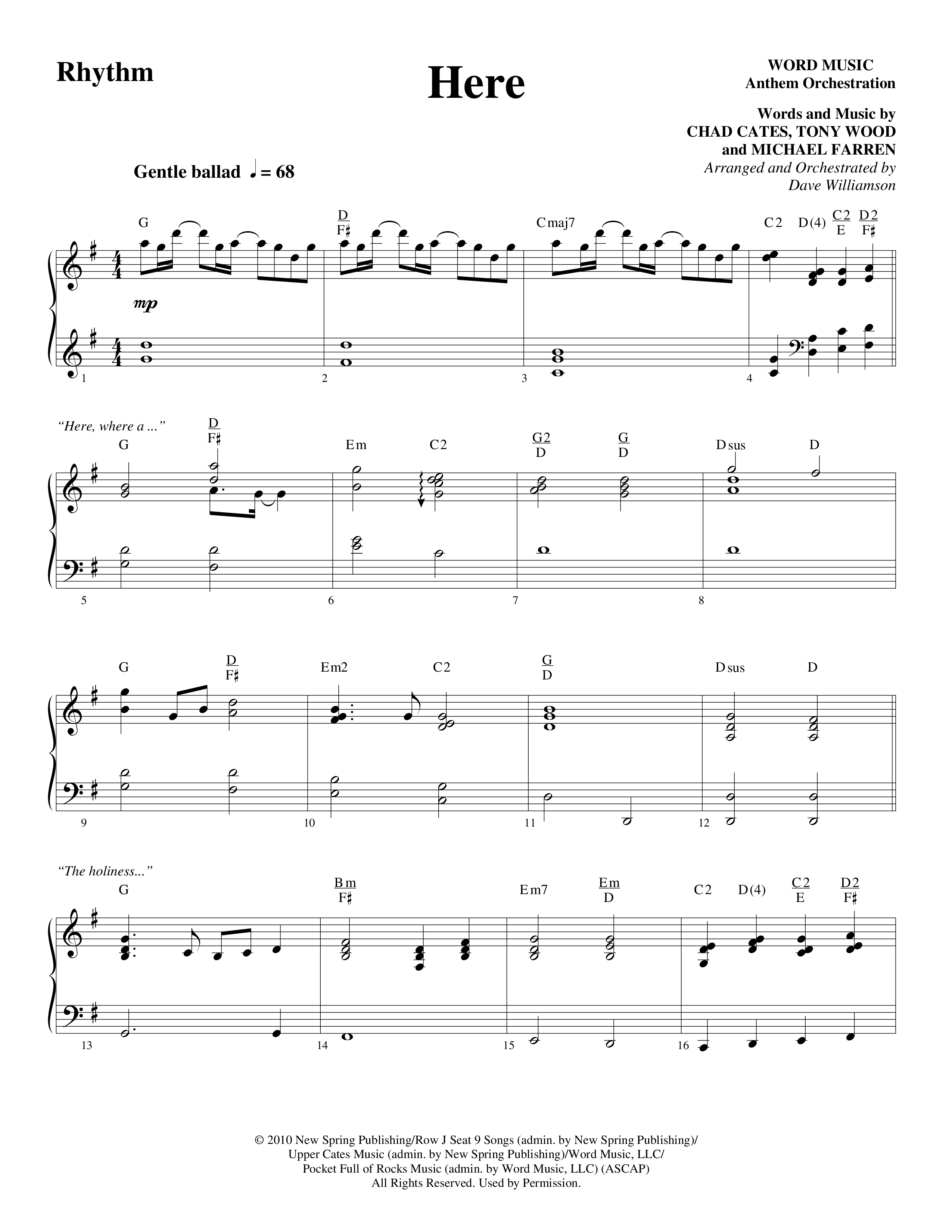 Here (Choral Anthem SATB) Rhythm Chart (Word Music Choral / Arr. Dave Williamson)