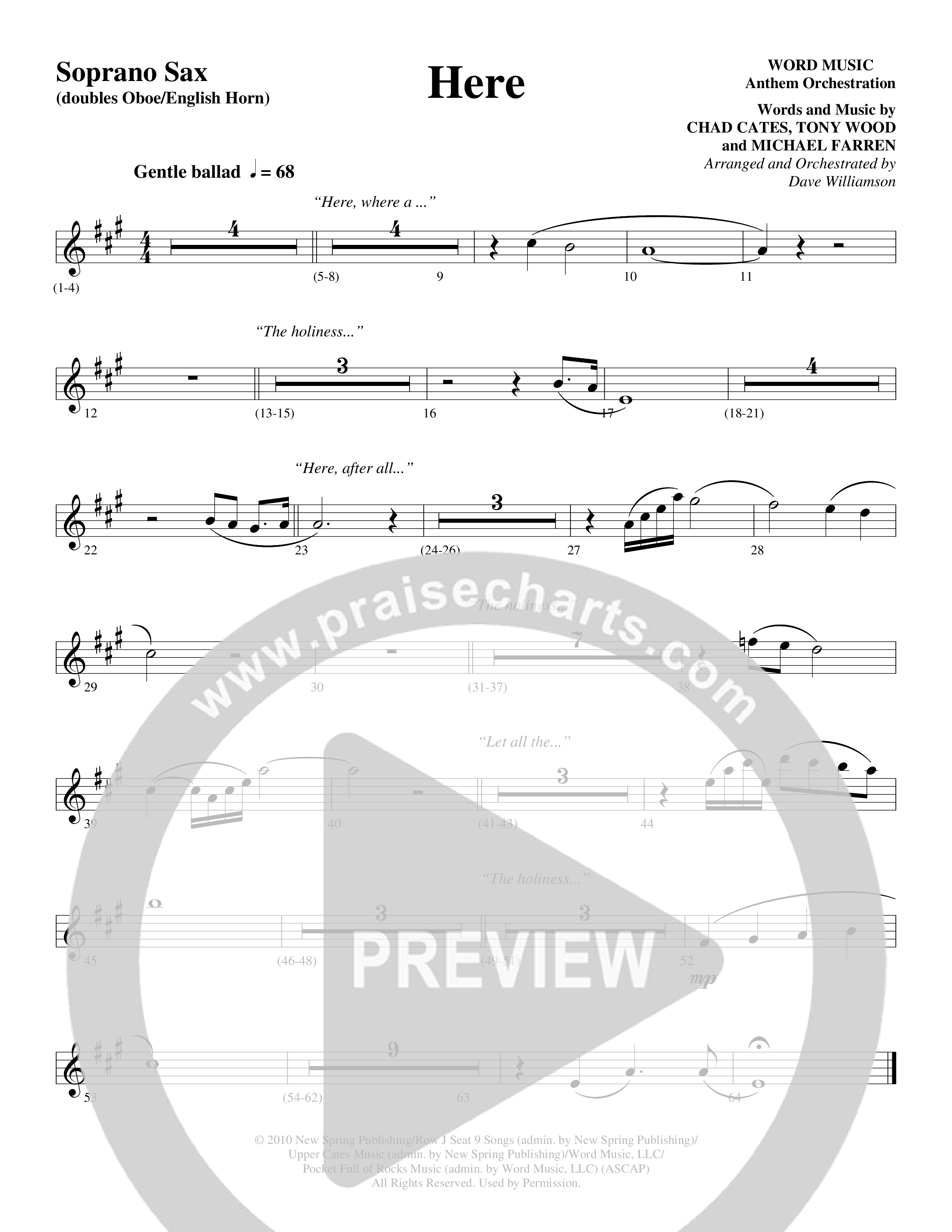 Here (Choral Anthem SATB) Soprano Sax (Word Music Choral / Arr. Dave Williamson)