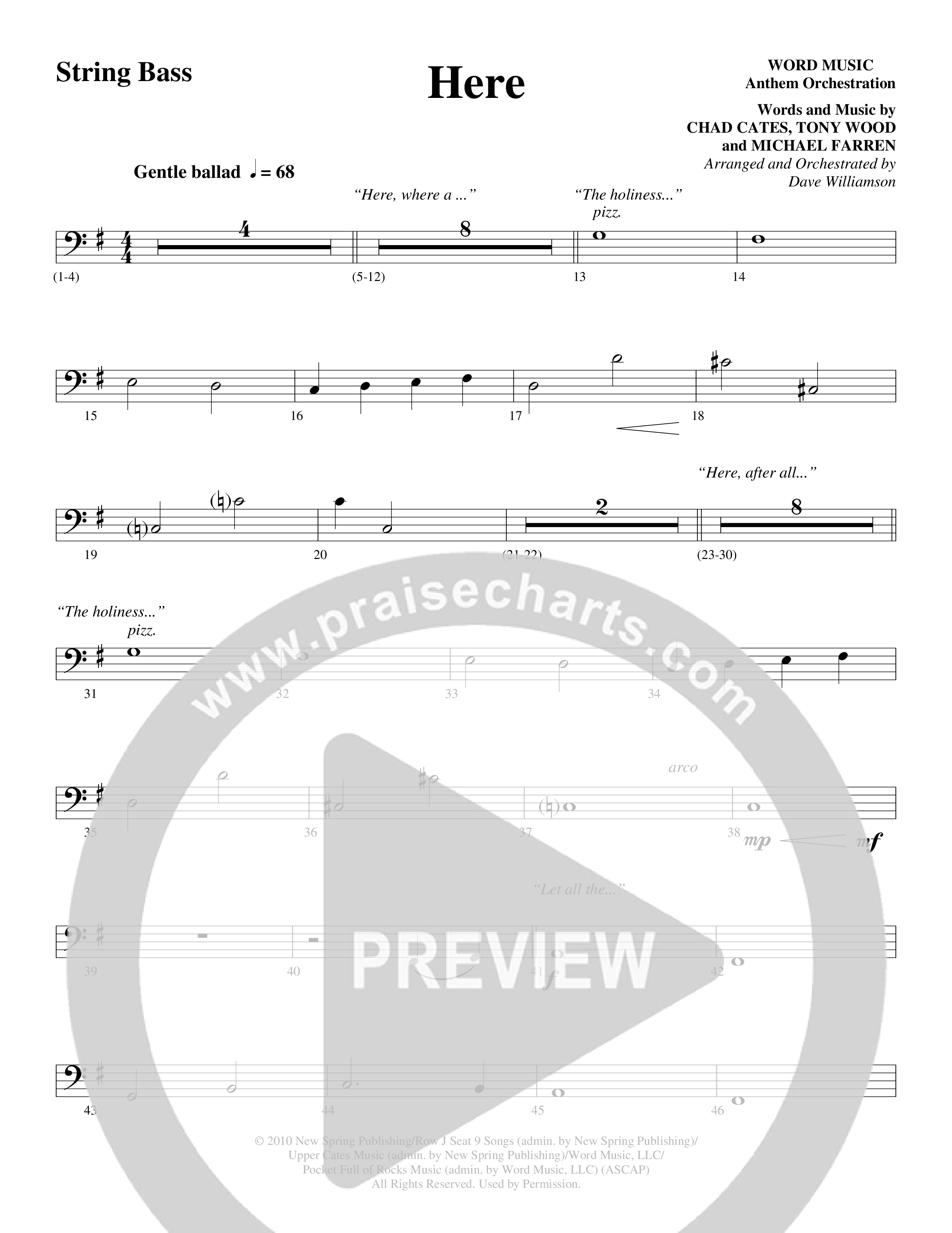 Here (Choral Anthem SATB) String Bass (Word Music Choral / Arr. Dave Williamson)