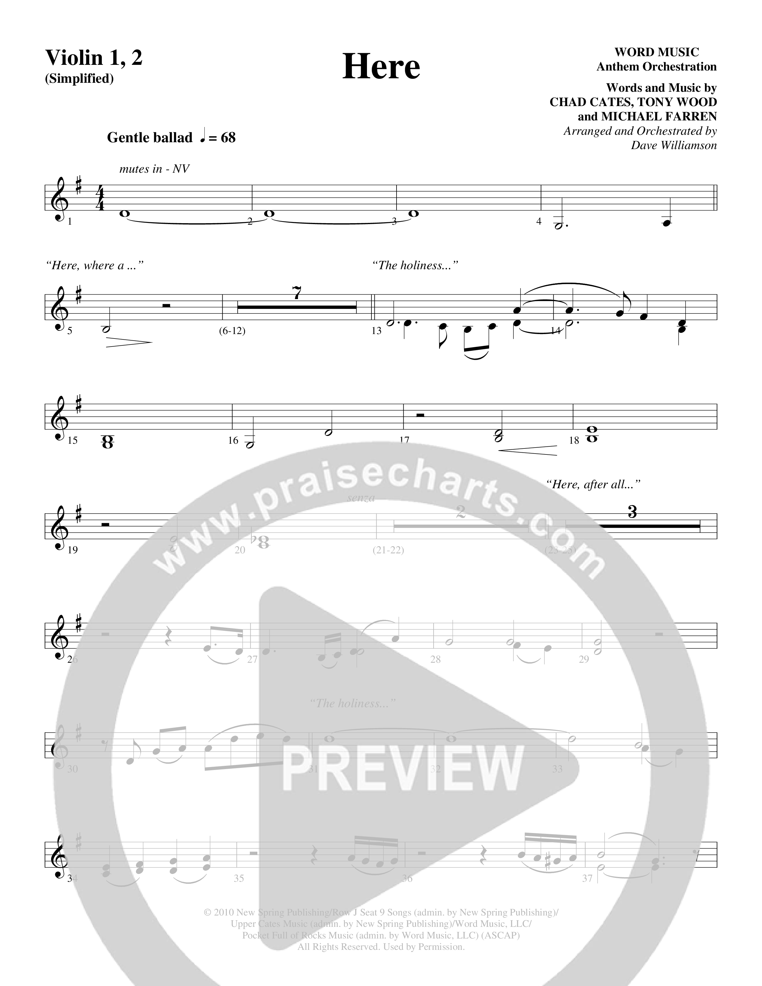 Here (Choral Anthem SATB) Violin 1/2 (Word Music Choral / Arr. Dave Williamson)