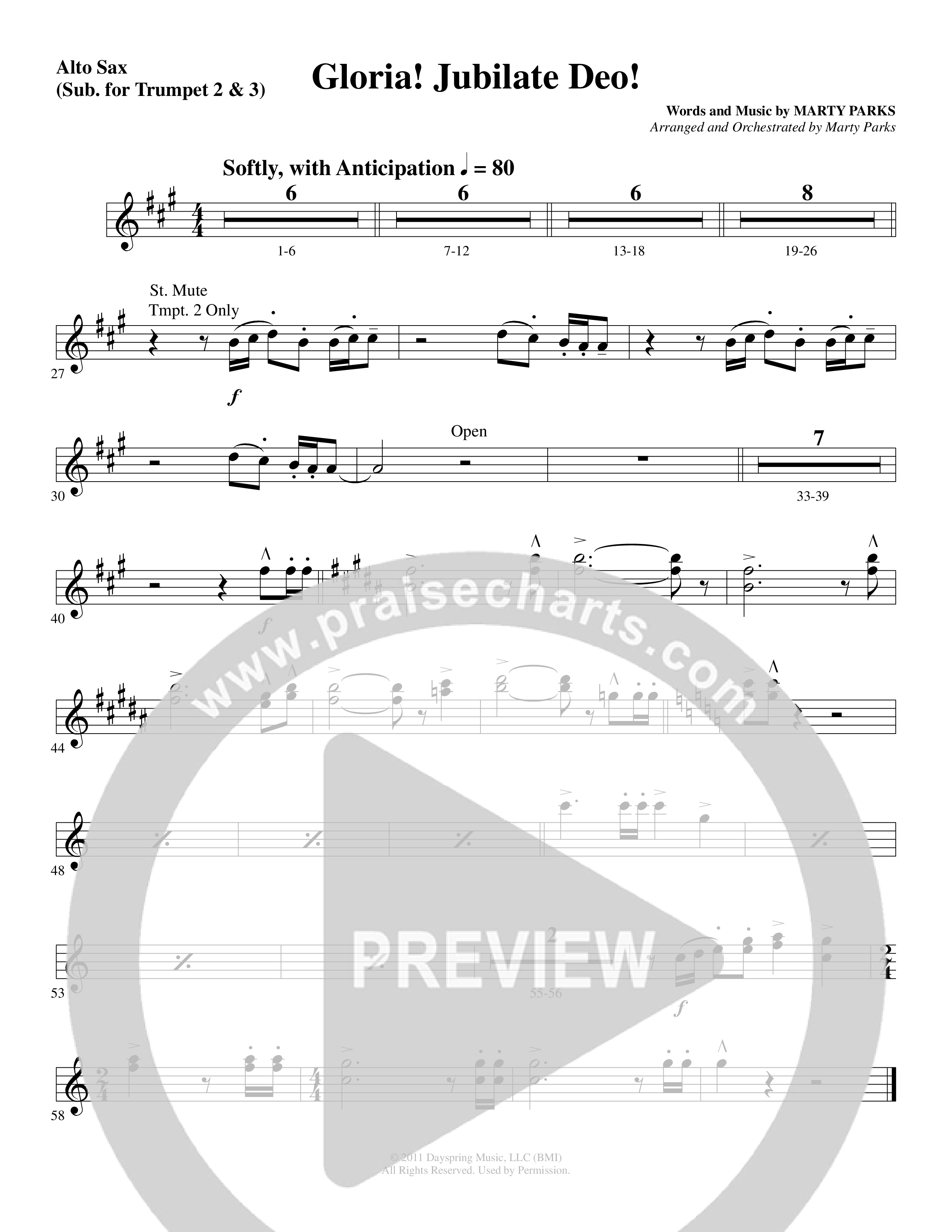 Gloria Jubilate Deo (Choral Anthem SATB) Alto Sax (Word Music Choral / Arr. Marty Parks)