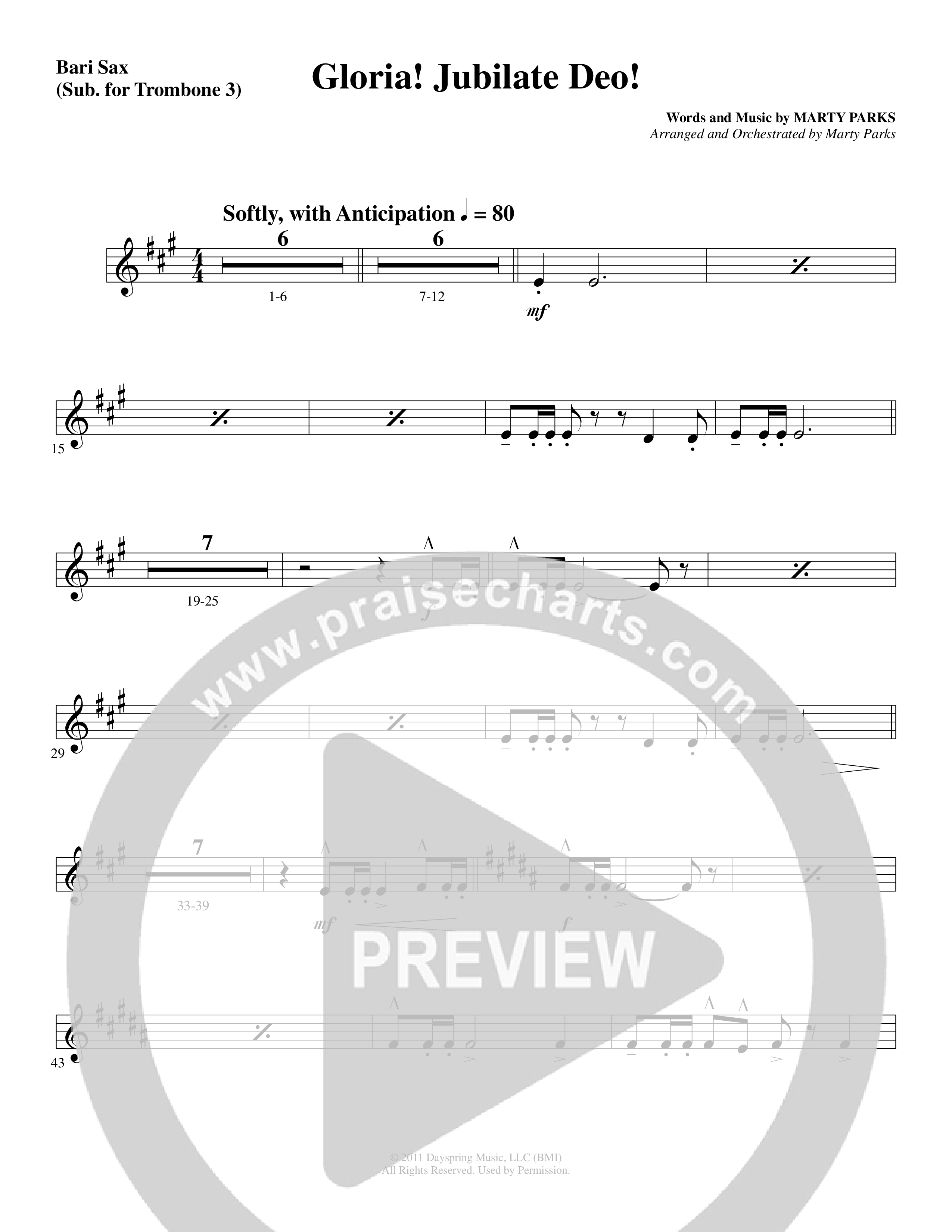 Gloria Jubilate Deo (Choral Anthem SATB) Bari Sax (Word Music Choral / Arr. Marty Parks)