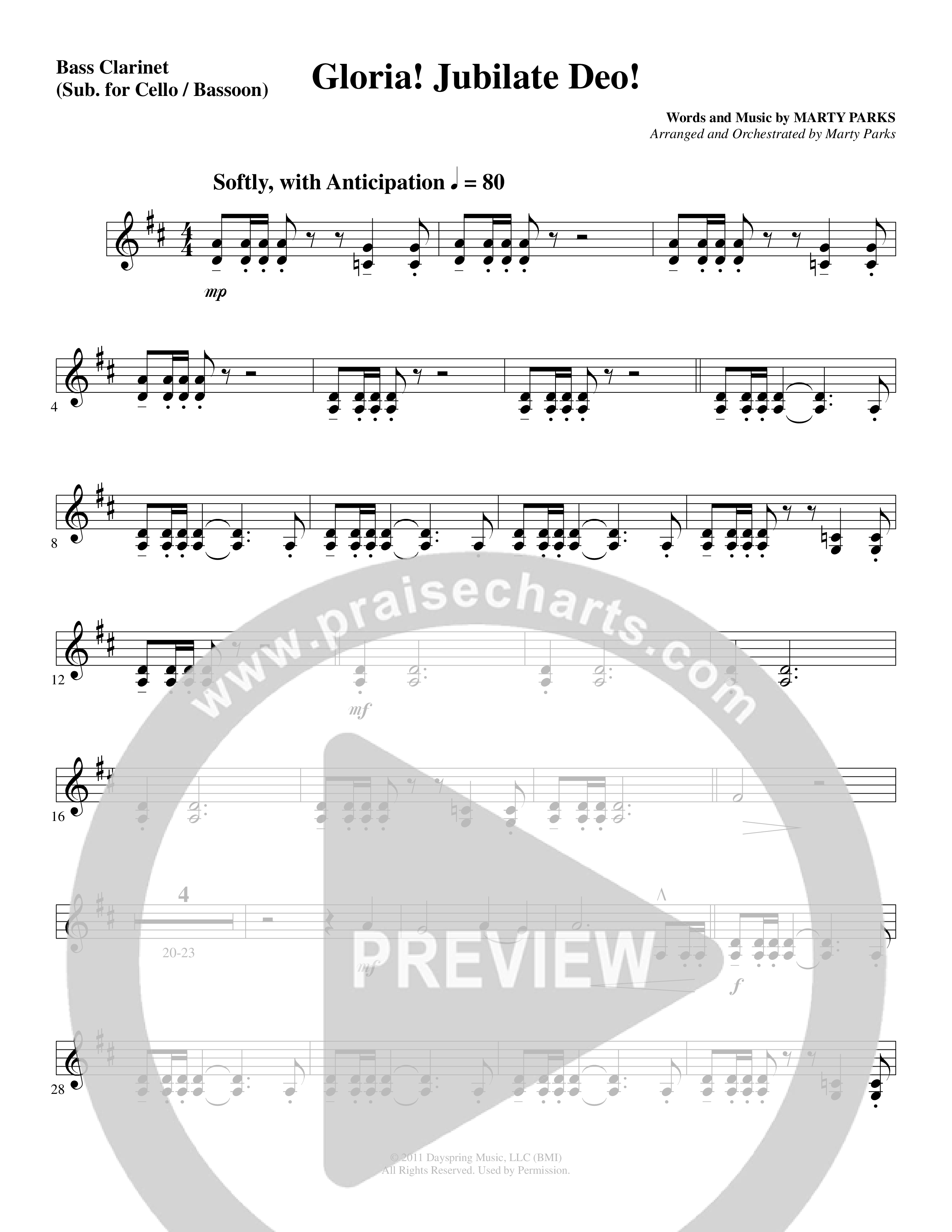 Gloria Jubilate Deo (Choral Anthem SATB) Bass Clarinet (Word Music Choral / Arr. Marty Parks)