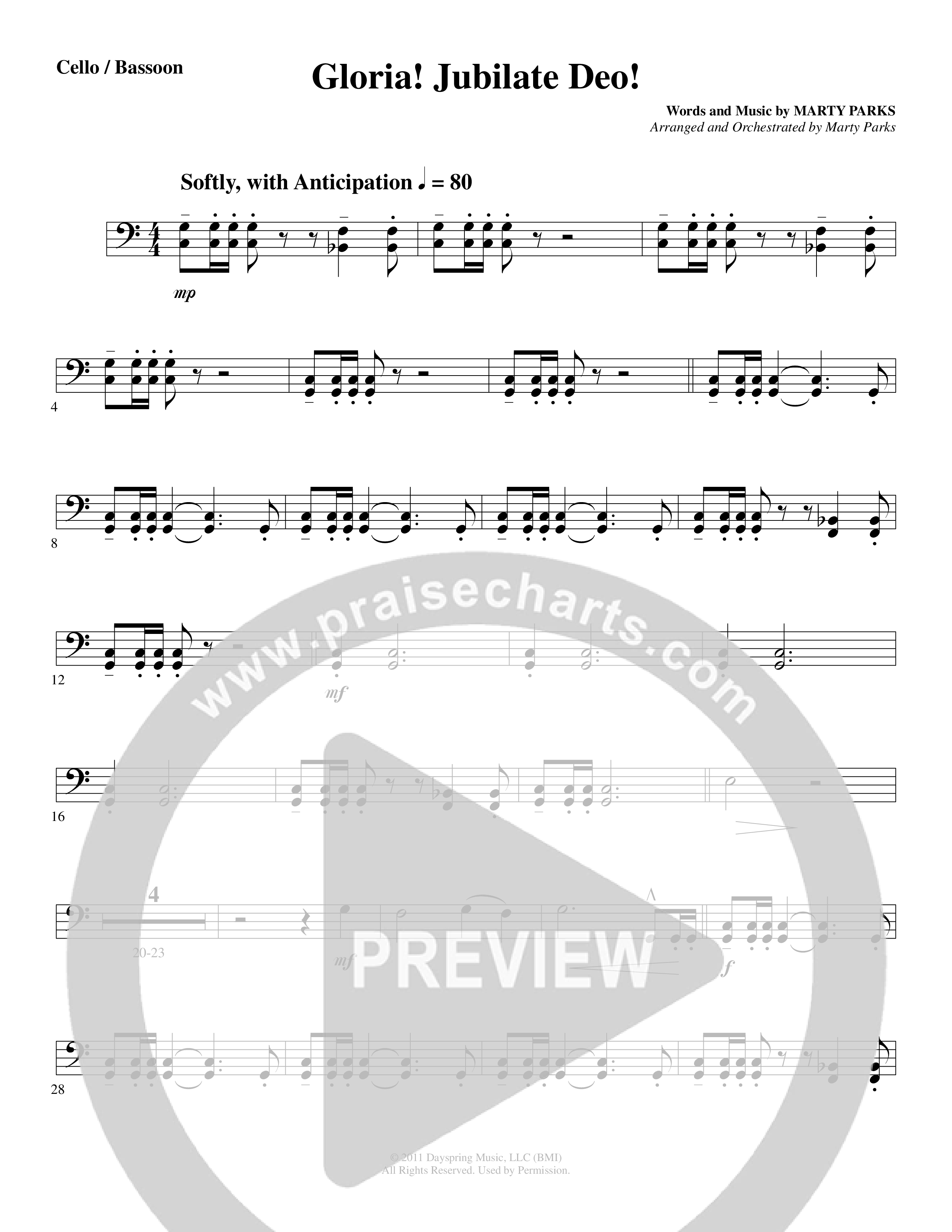 Gloria Jubilate Deo (Choral Anthem SATB) Cello (Word Music Choral / Arr. Marty Parks)