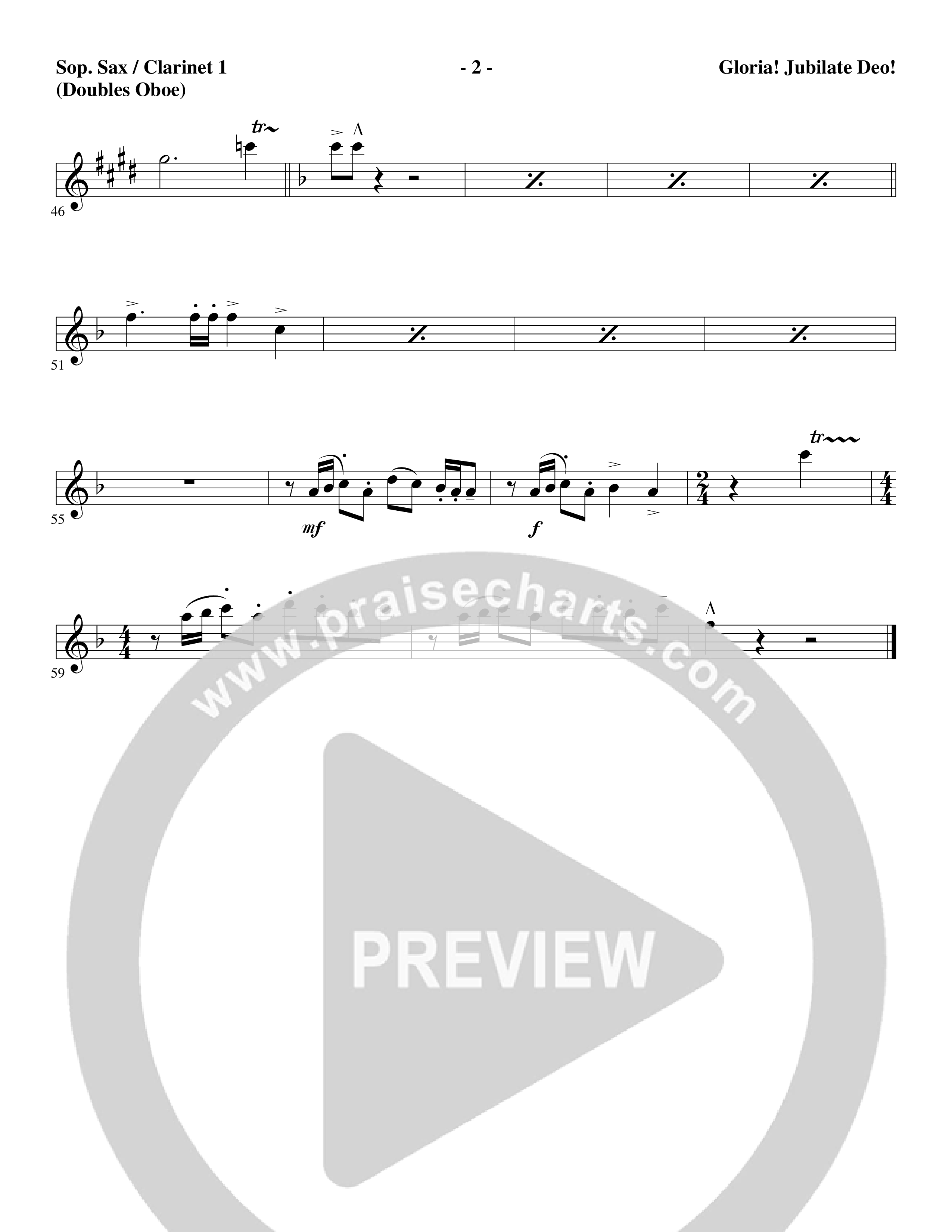 Gloria Jubilate Deo (Choral Anthem SATB) Clarinet 1/2 (Word Music Choral / Arr. Marty Parks)