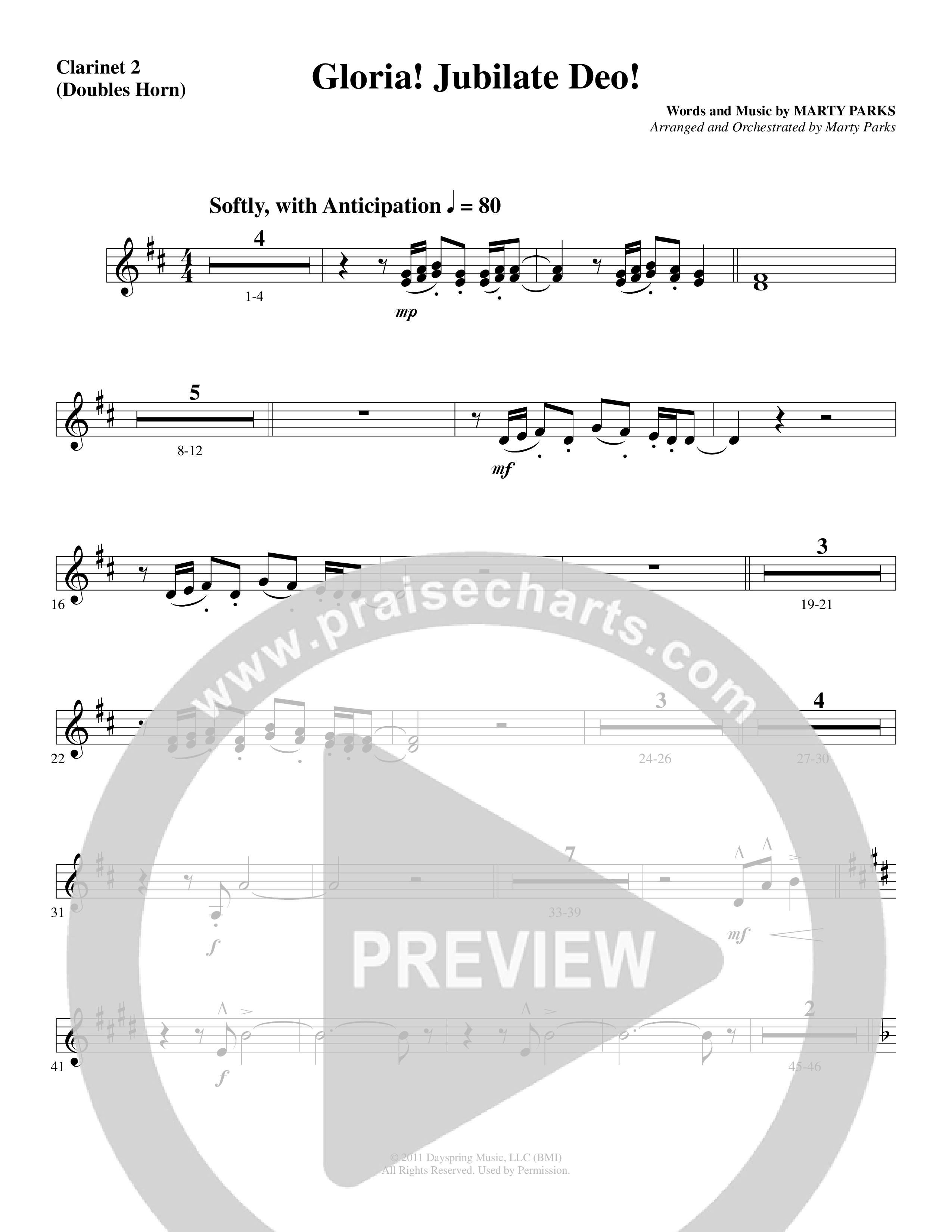 Gloria Jubilate Deo (Choral Anthem SATB) Clarinet 1/2 (Word Music Choral / Arr. Marty Parks)