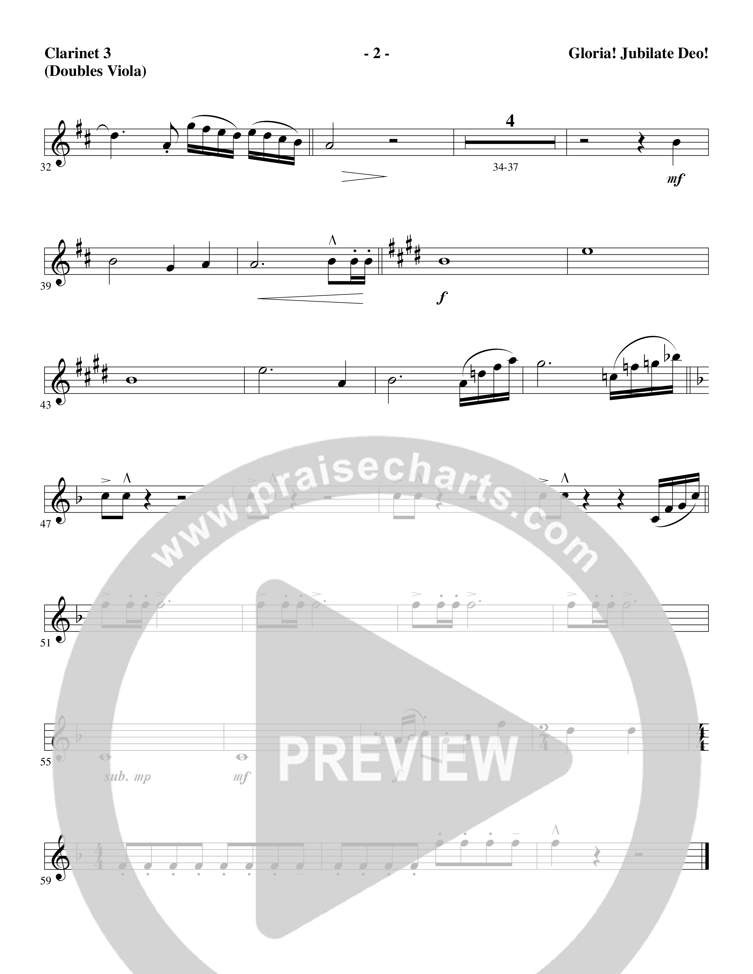 Gloria Jubilate Deo (Choral Anthem SATB) Clarinet 3 (Word Music Choral / Arr. Marty Parks)