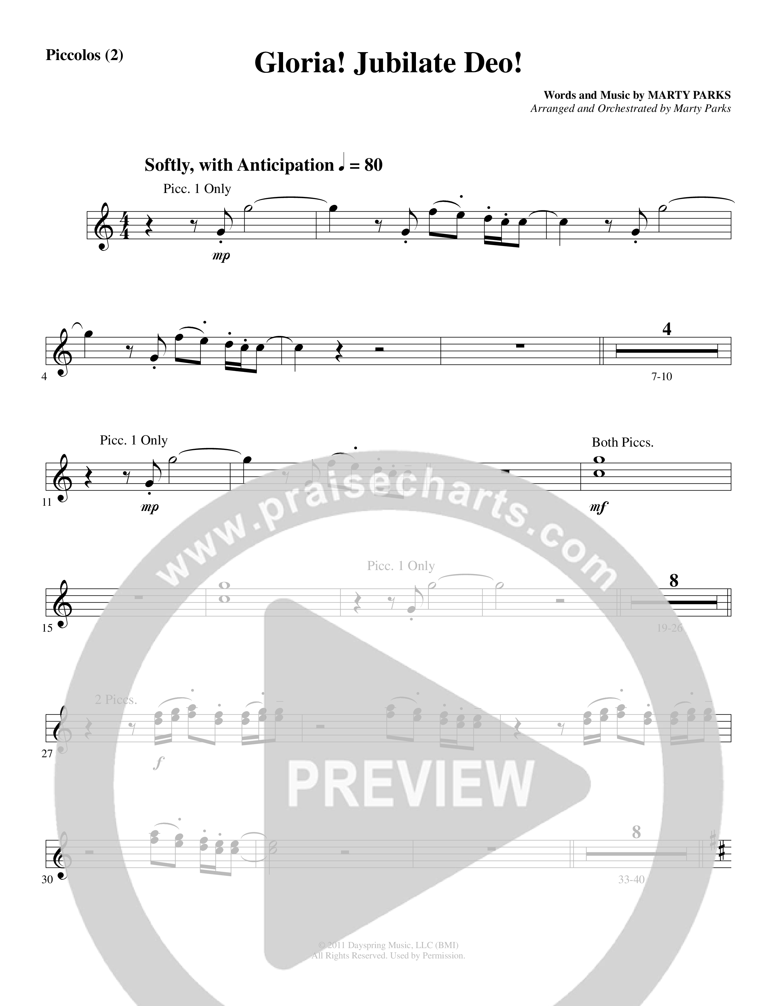 Gloria Jubilate Deo (Choral Anthem SATB) Flute/Piccolo (Word Music Choral / Arr. Marty Parks)