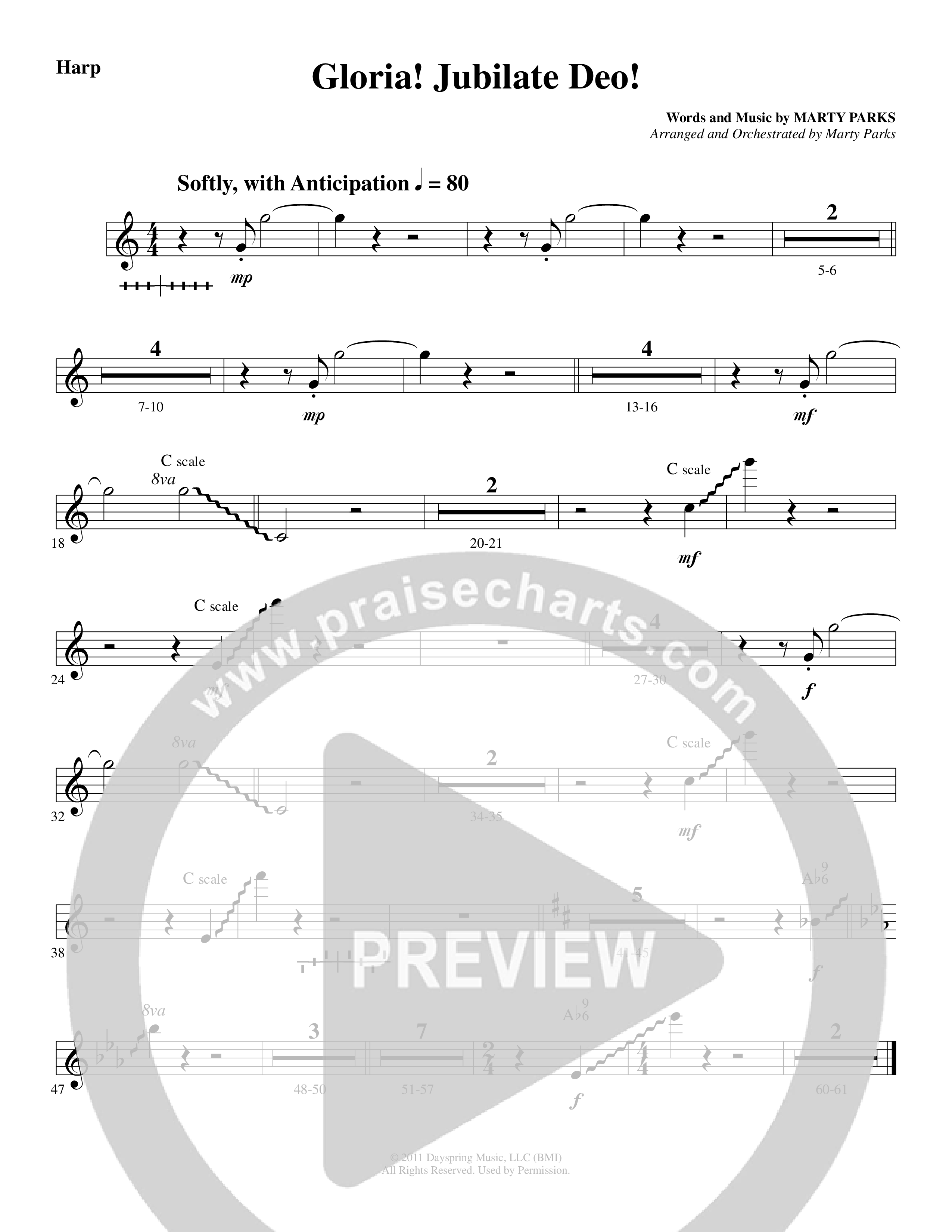 Gloria Jubilate Deo (Choral Anthem SATB) Harp (Word Music Choral / Arr. Marty Parks)