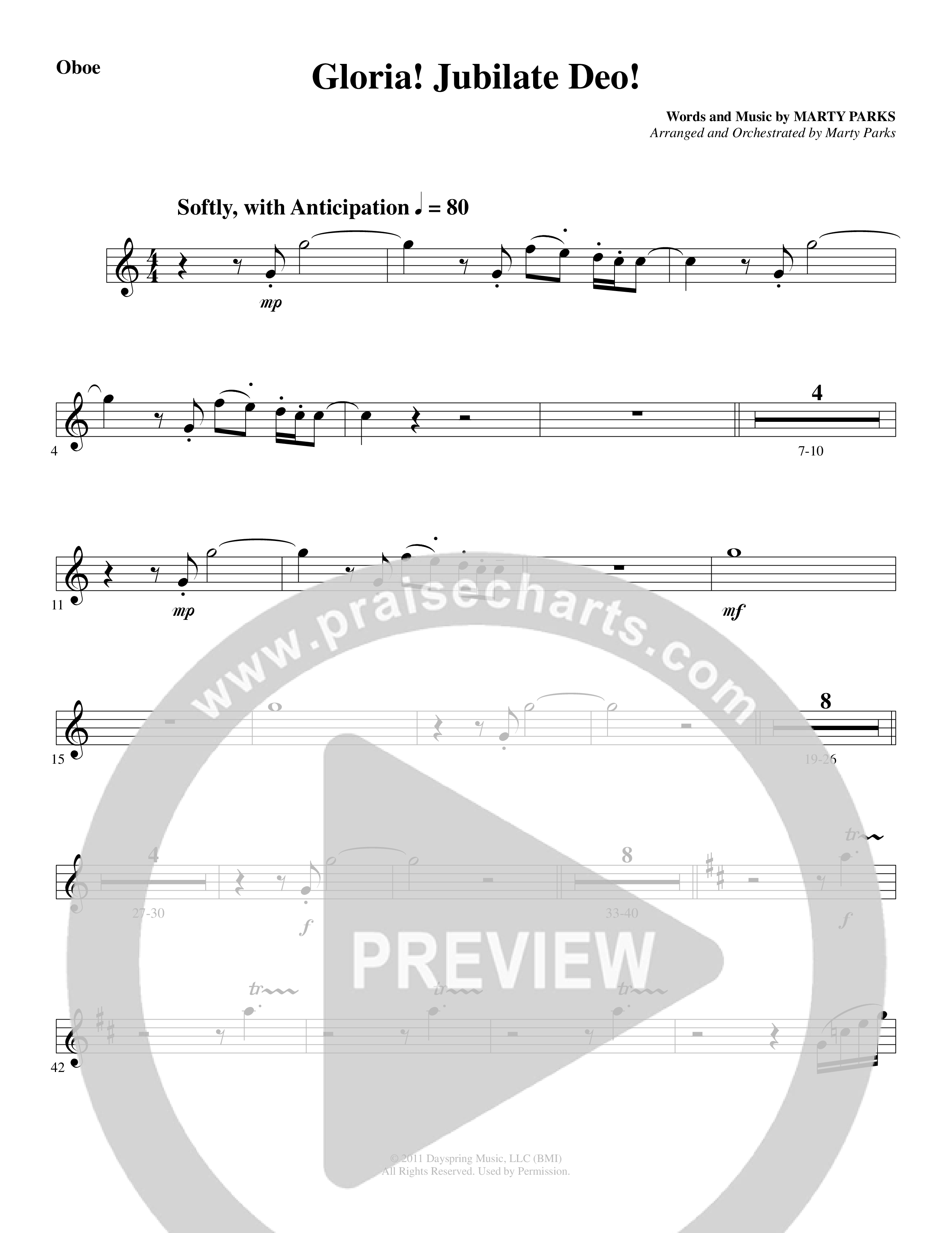 Gloria Jubilate Deo (Choral Anthem SATB) Oboe (Word Music Choral / Arr. Marty Parks)